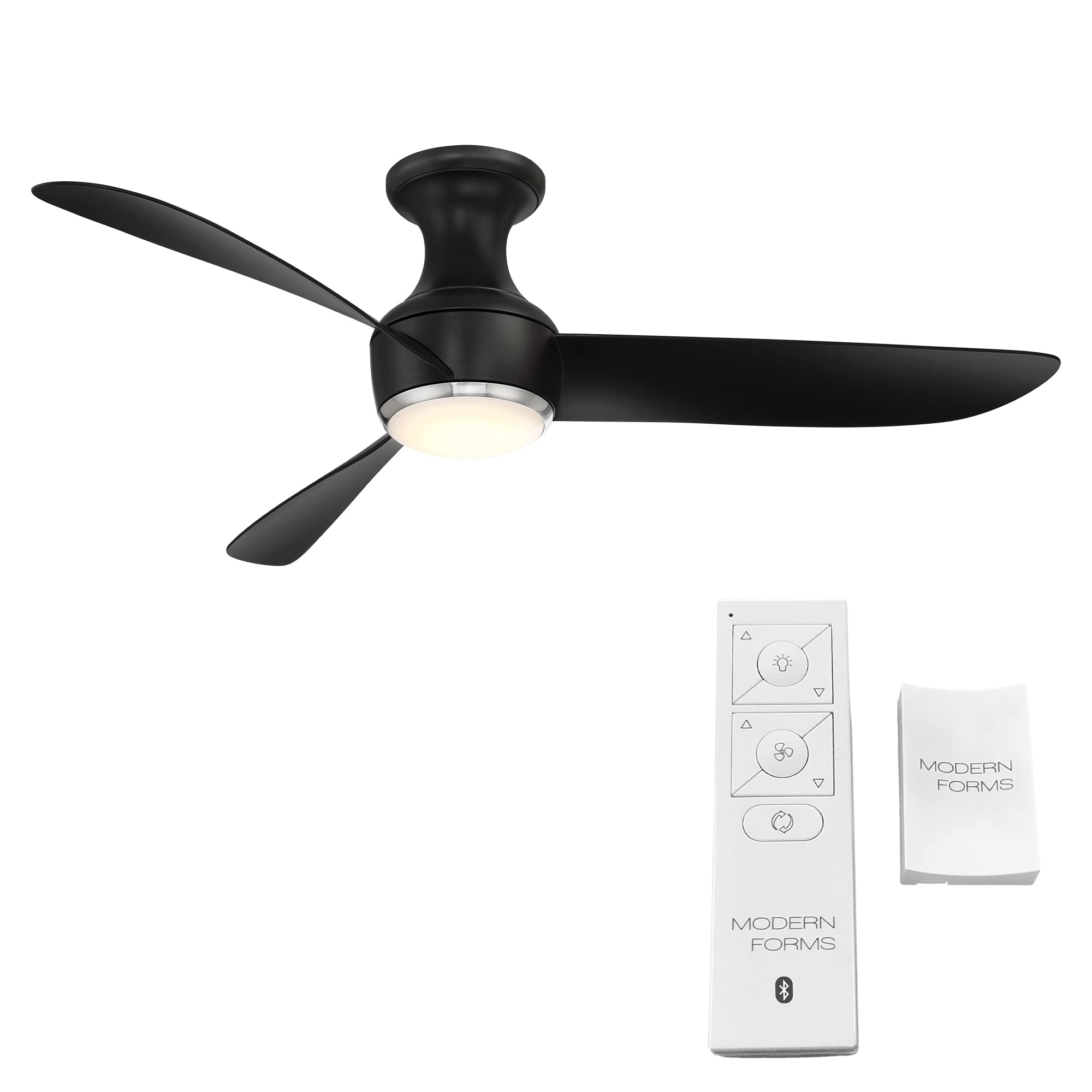 Corona Smart 52-Inch 3-Blade Flush Mount Ceiling Fan with LED Light Kit, Brushed Nickel Black, 3500K, Remote Control, Alexa, iOS & Android App Compatible for Living Room, Bedroom, and Patio