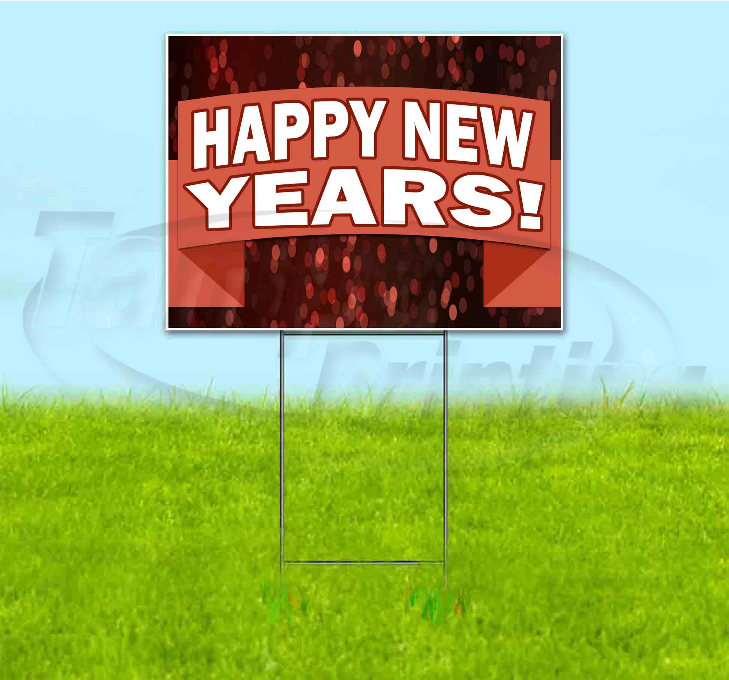 Happy New Year 18x24 Inch Yard Sign with Metal Step Stake - Bulk Discounts & Multi-Packs Available - Perfect for Holiday Lawn Decorations & Outdoor Celebrations