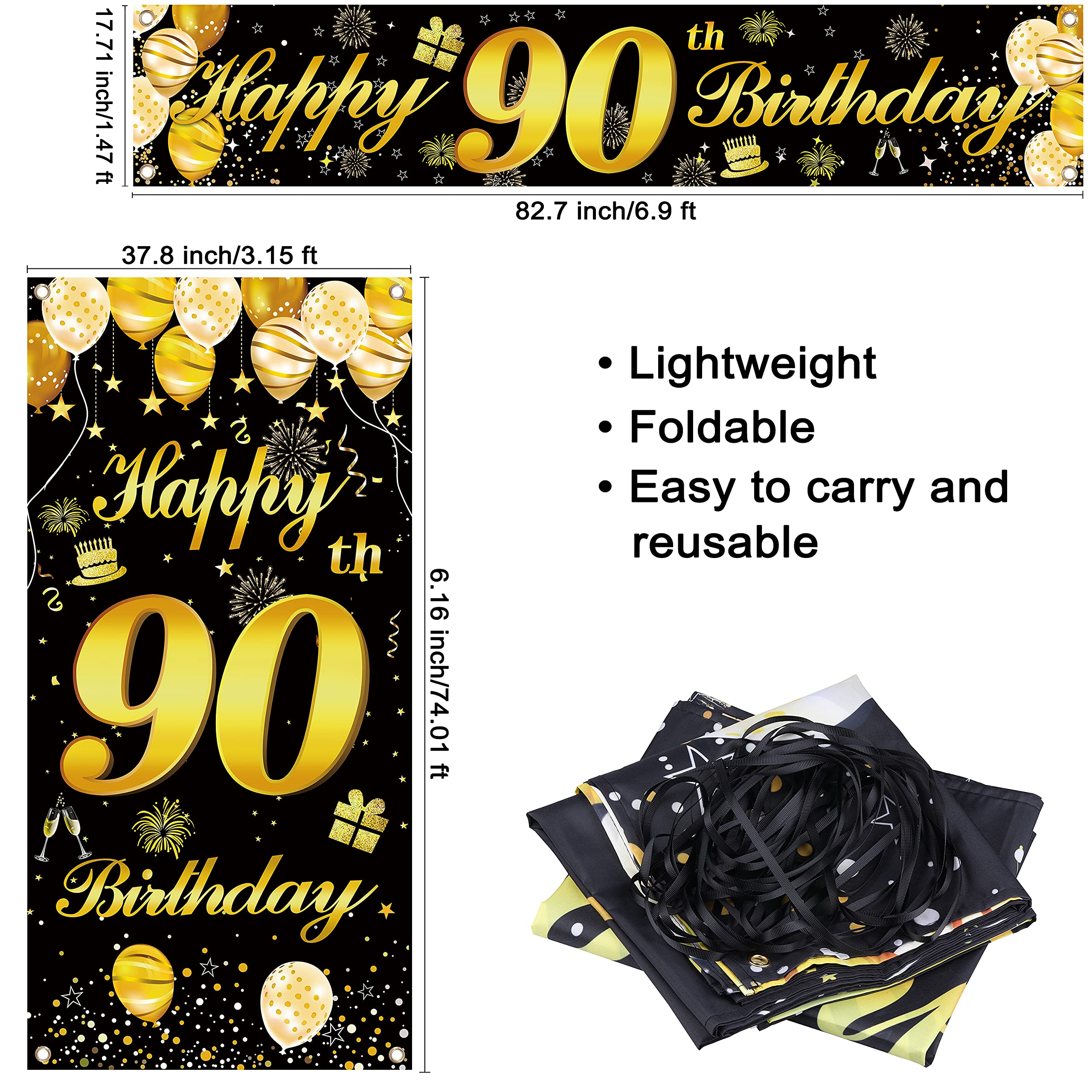 90th Birthday Banner for Men - Happy Birthday Door Decorations, Party Backdrop & Sign - Perfect for Milestone Celebrations, Anniversaries, and Special Events