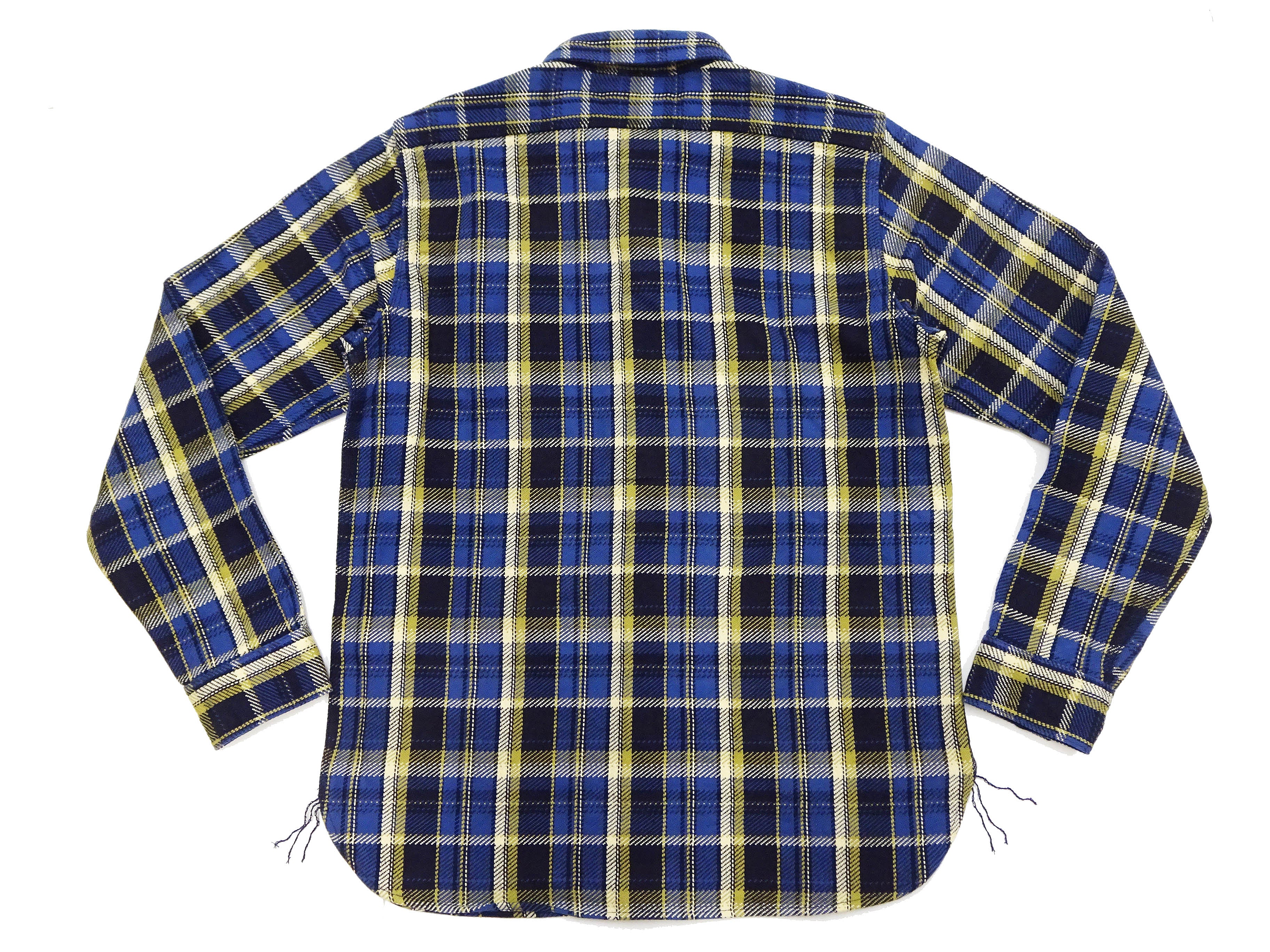 Samurai Jeans Men's Heavyweight Indigo Plaid Flannel Shirt - Long Sleeve Button Up Work Shirt for Outdoor & Casual Wear (SIN23-01, Blue Plaid) - Perfect for Camping, Hiking and Fall Fashion