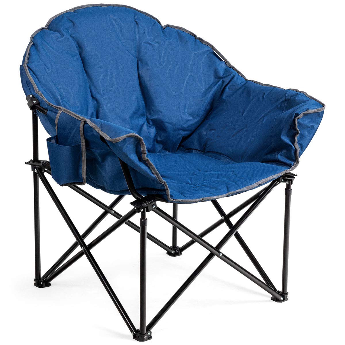 Giantex Set of 2 Portable Camping Chairs - Moon Saucer Folding Chairs with Soft Padded Seat, Cup Holder & Carry Bag for Outdoor, Beach, Picnic, Backyard (Navy Blue) - Perfect for Camping, Tailgating, and Relaxing in Your Garden