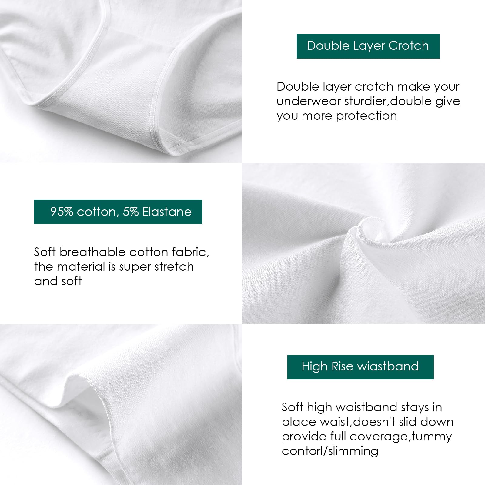 Annenmy Women's High Waist Cotton Underwear - Soft Breathable Brief Panties for Regular & Plus Size - Comfortable Everyday Wear for Work, Yoga & Sleep