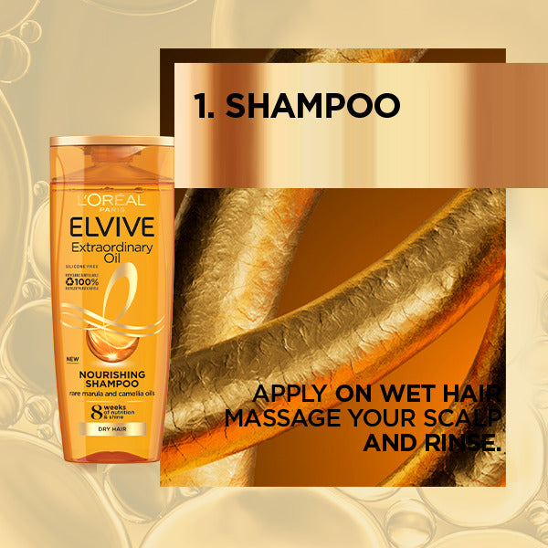 L'Oreal Elvive Extraordinary Oil Nourishing Shampoo for Normal to Dry Hair - Hydrating & Repairing Formula with Argan Oil - Perfect for Daily Hair Care & Scalp Nourishment