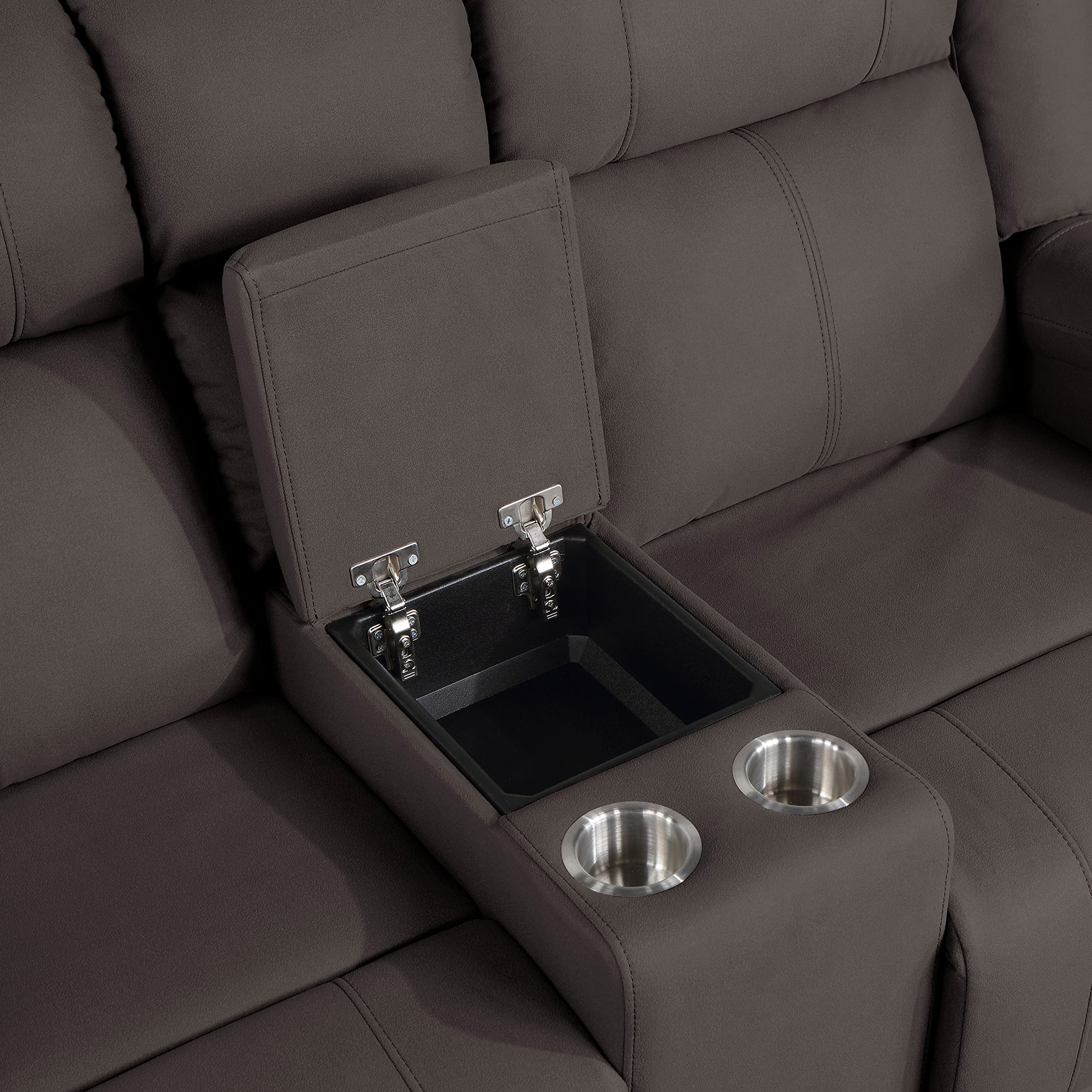 Lexicon Landwood Power Double Reclining Loveseat - Chocolate Brown Faux Leather - Comfortable Living Room Furniture for Small Spaces, Perfect for Movie Nights and Relaxing