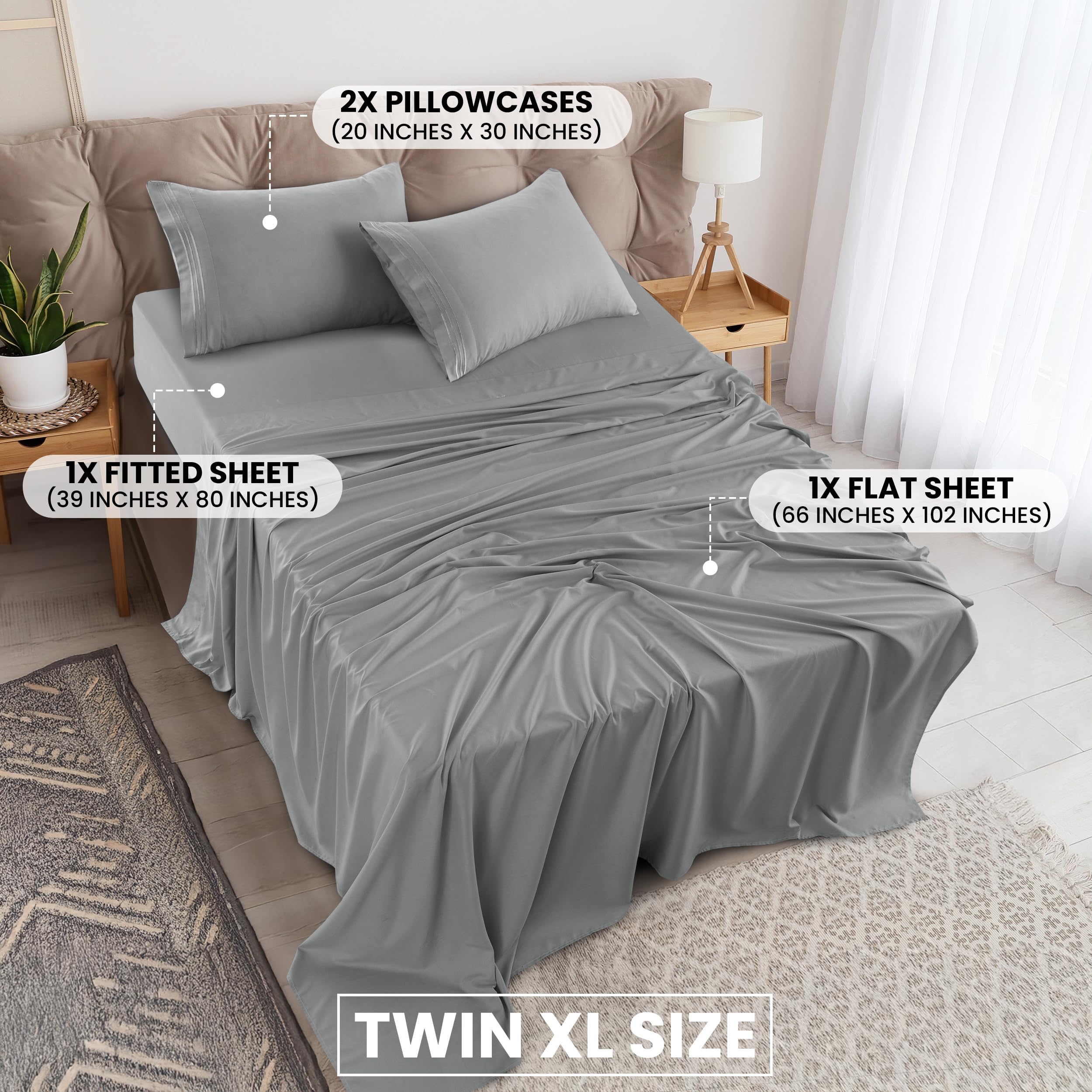 Luxury Twin XL Sheet Set - 4 Piece Brushed Microfiber Bedding with 16