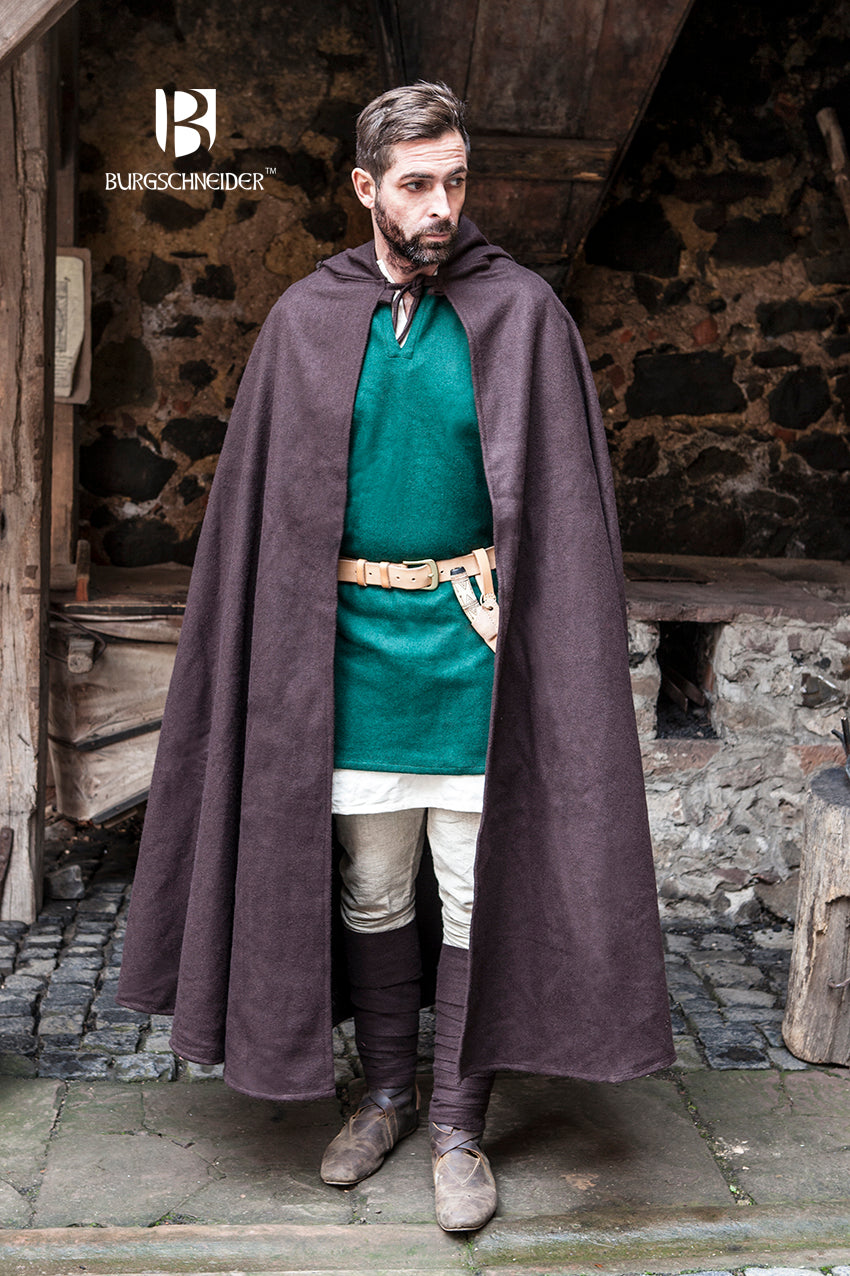 Wool Hooded Cloak for Men & Women - Warm Winter Hibernus Brown Hooded Cape - Perfect for Renaissance Fairs, Cosplay, and Cold Weather Outdoors