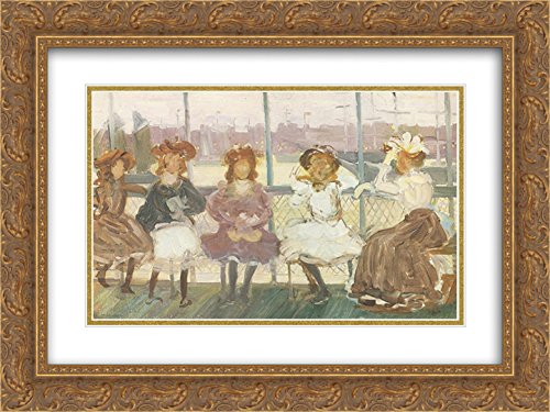 Evening on a Pleasure Boat - 24x18 Inch Gold Ornate Framed Art Print with Double Matting by Maurice Prendergast | Museum Quality Wall Decor for Living Room, Bedroom & Office