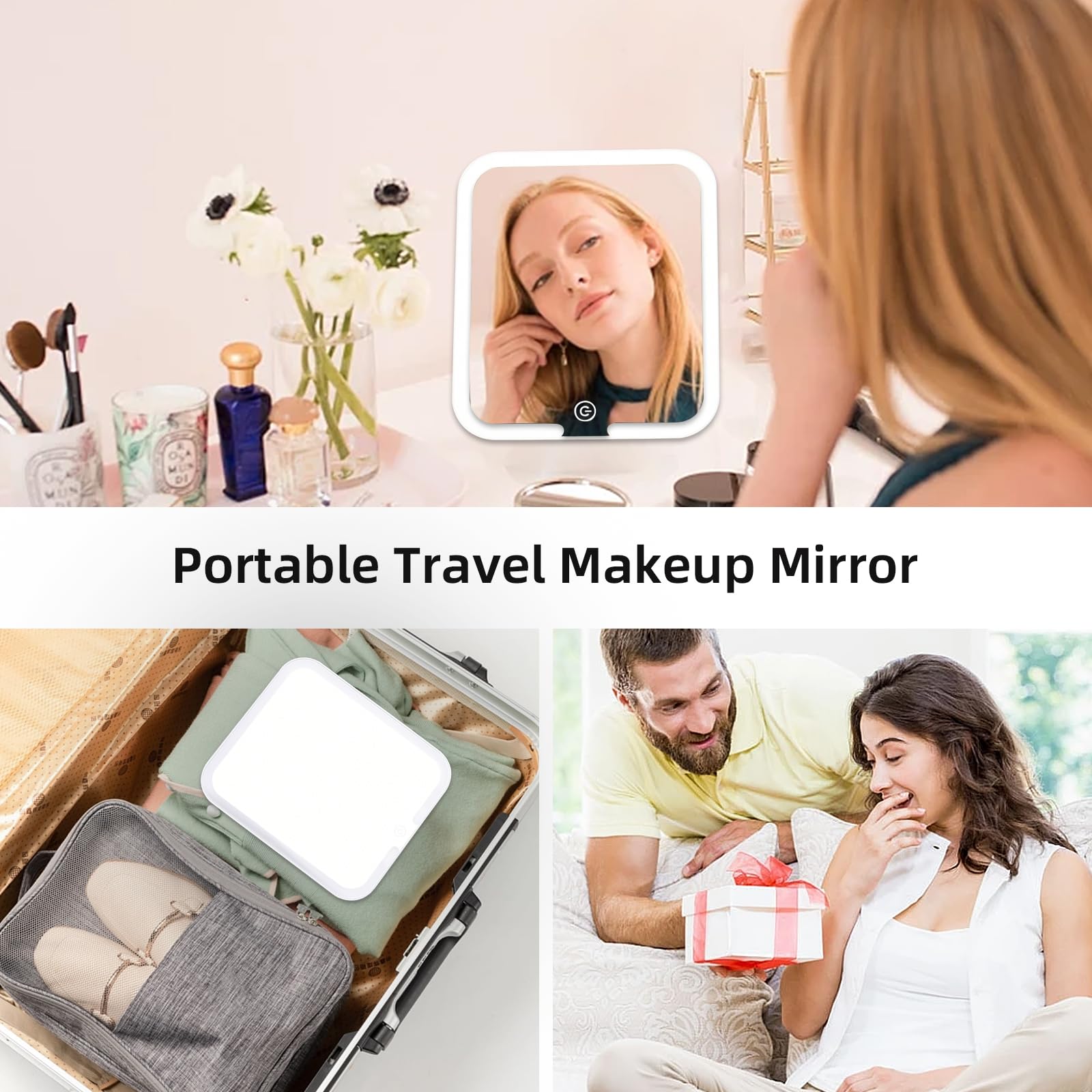 360° Swivel Rechargeable LED Makeup Mirror with 3 Adjustable Light Modes - 9.2x8 Inch Desktop Vanity Mirror for Dressing Table, Bathroom & Bedroom Makeup Application