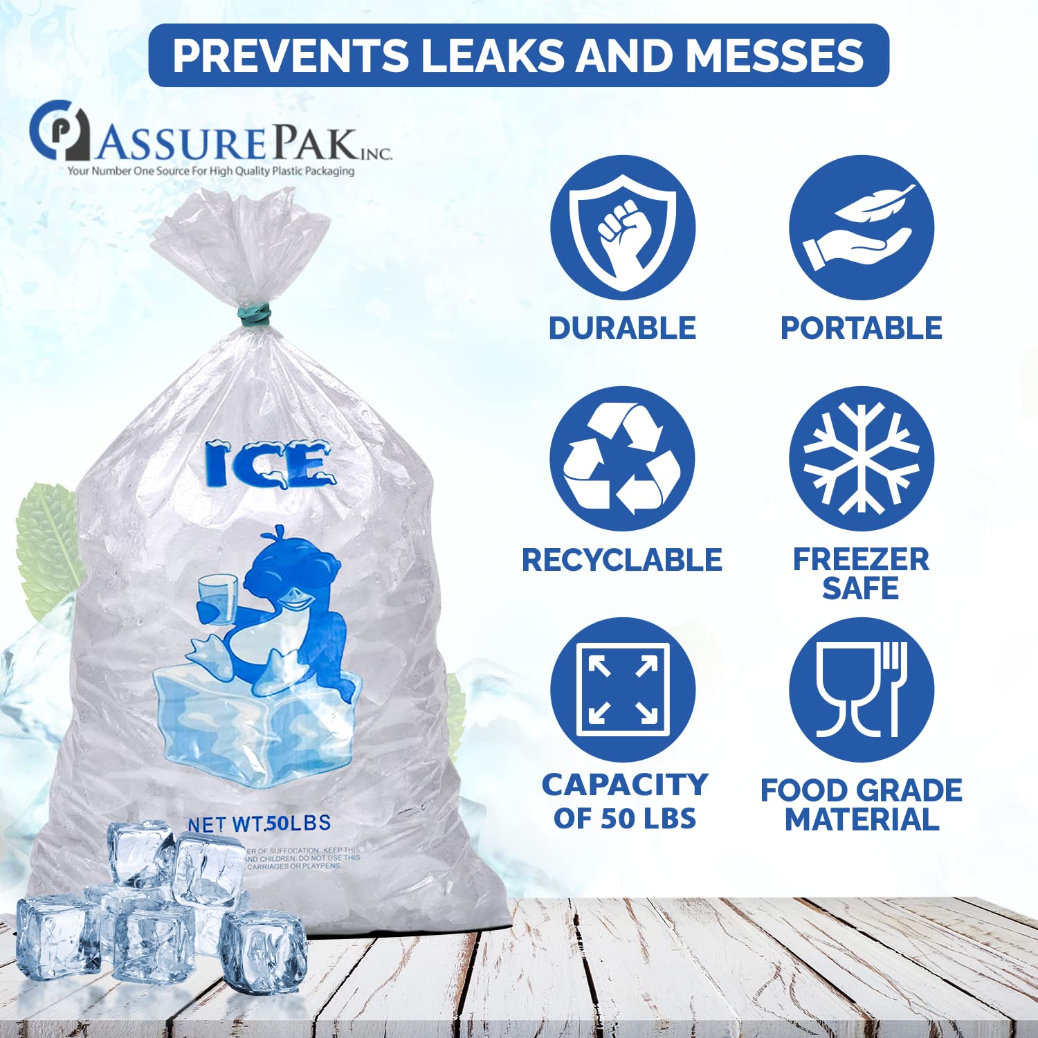 50LB Clear Plastic Ice Bags - 250 Bags per Case (18