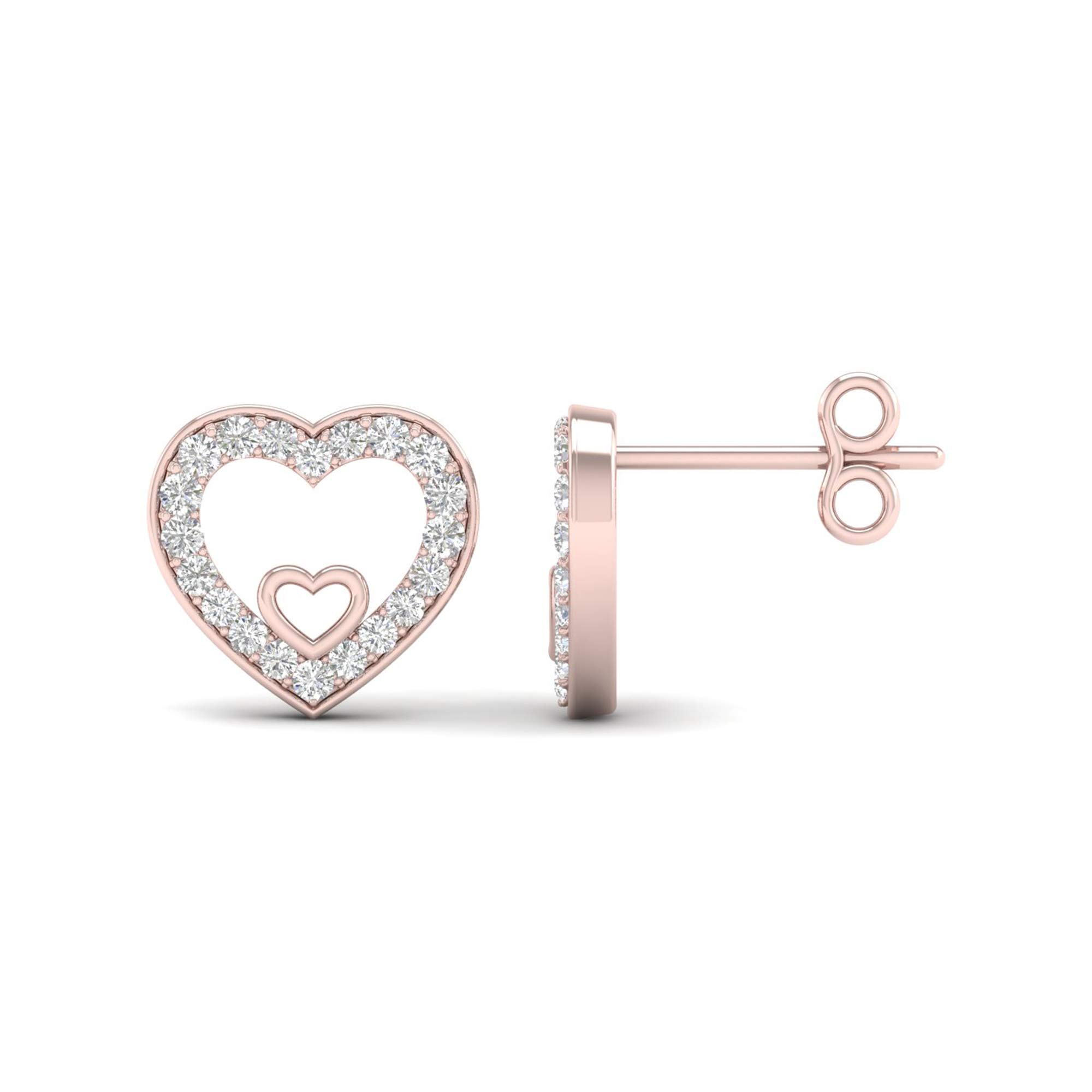10Kt Gold Round Diamond Heart Stud Earrings - 0.12 Cttw Genuine Diamond Jewelry for Women, Gift for Her, Valentine's Day, Anniversary & Special Occasions