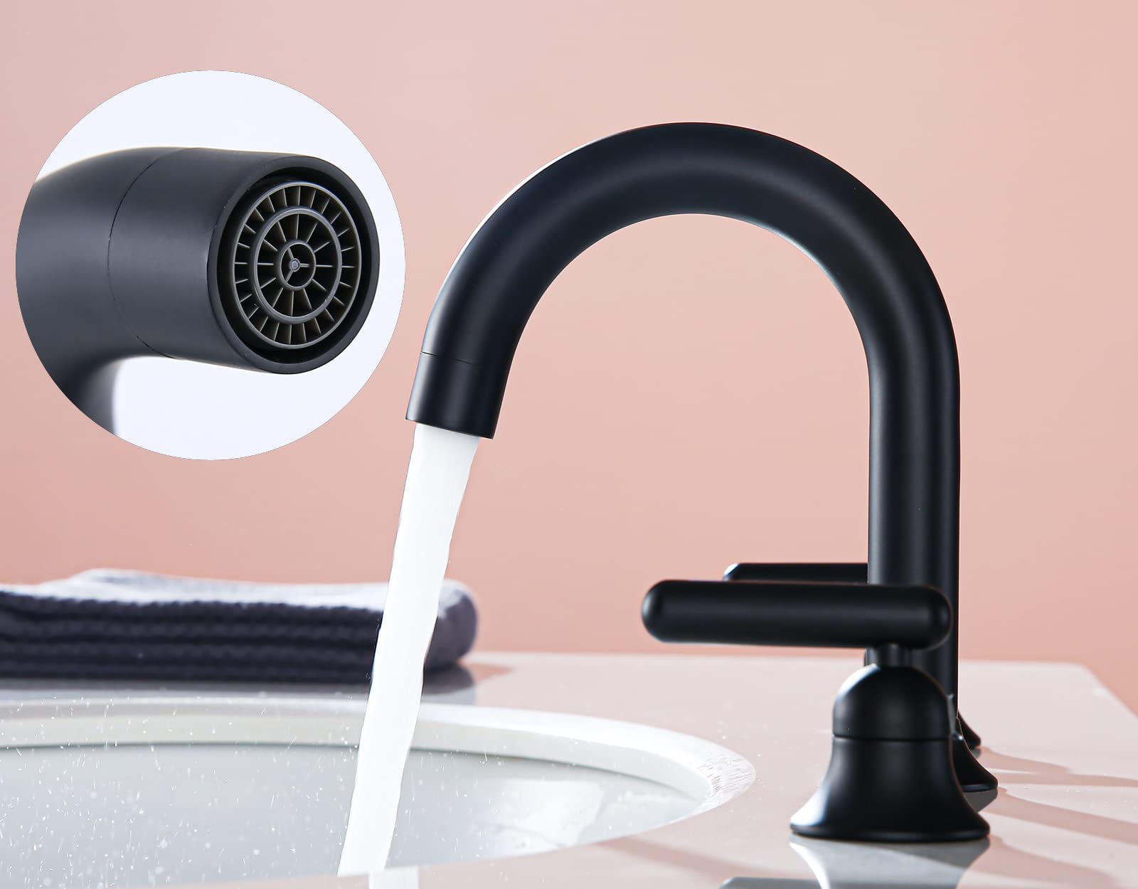 Matte Black Bathroom Faucet 3 Hole - Solid Brass Vanity Faucet Lead-Free 2-Handle Deck Mount - Perfect for Modern Bathroom Sink & Vanity Installation