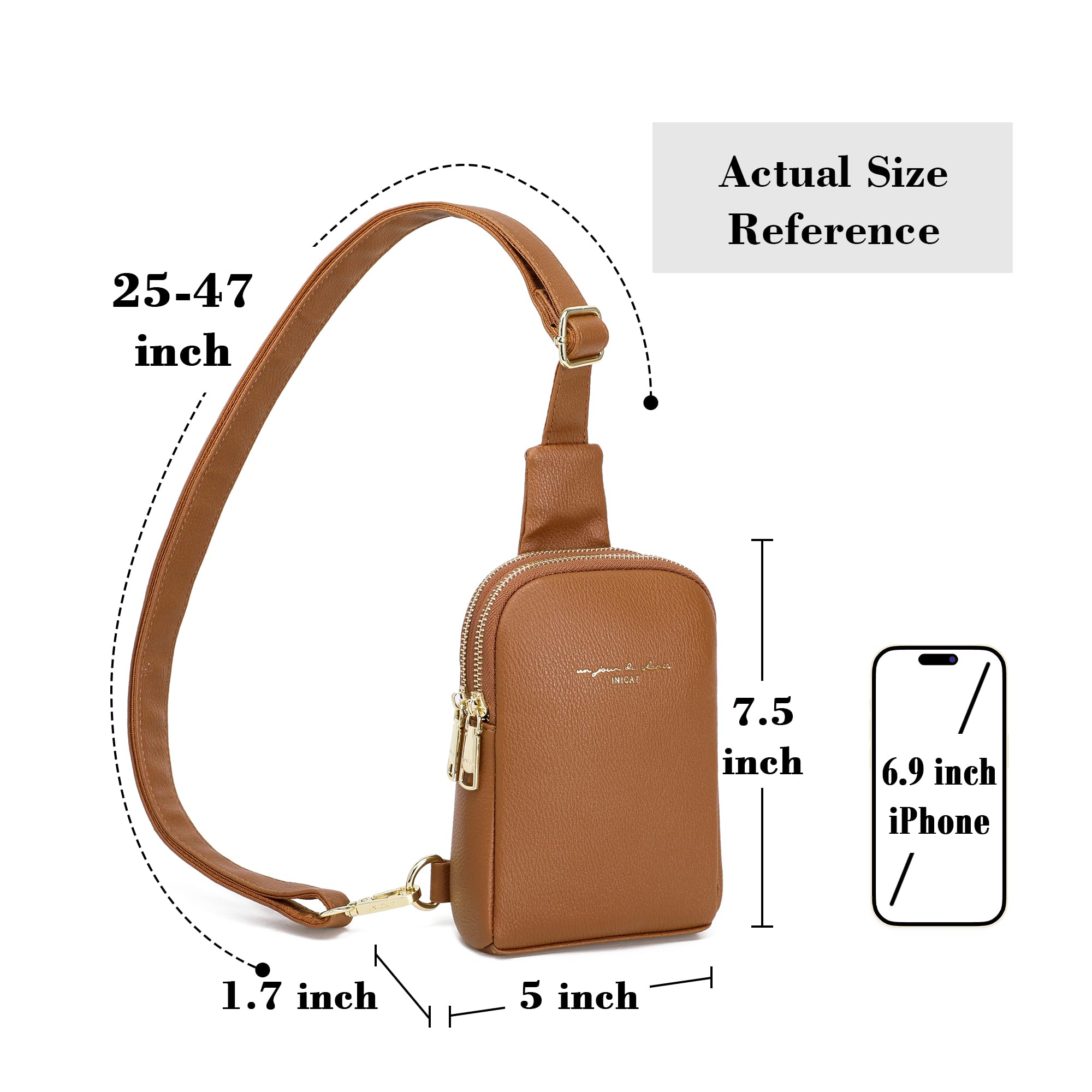 INICAT Genuine Leather Small Crossbody Sling Bag for Women - Stylish Fanny Pack Purse for Travel, Shopping & Everyday Use