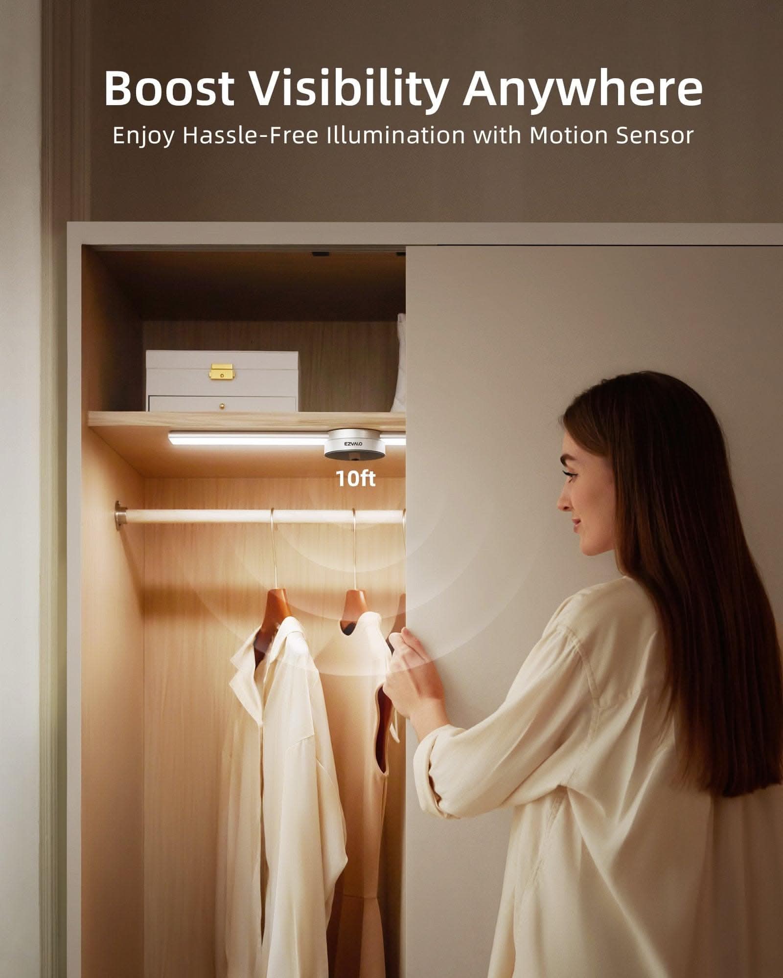 EZVALO EzLumiBar Pro Motion Sensor LED Cabinet Light - Rechargeable Under Cabinet Lighting with Hand Sweep Dimming, 3 Brightness Modes - Perfect for Kitchen, Closet, Bookshelf & Night Light Use