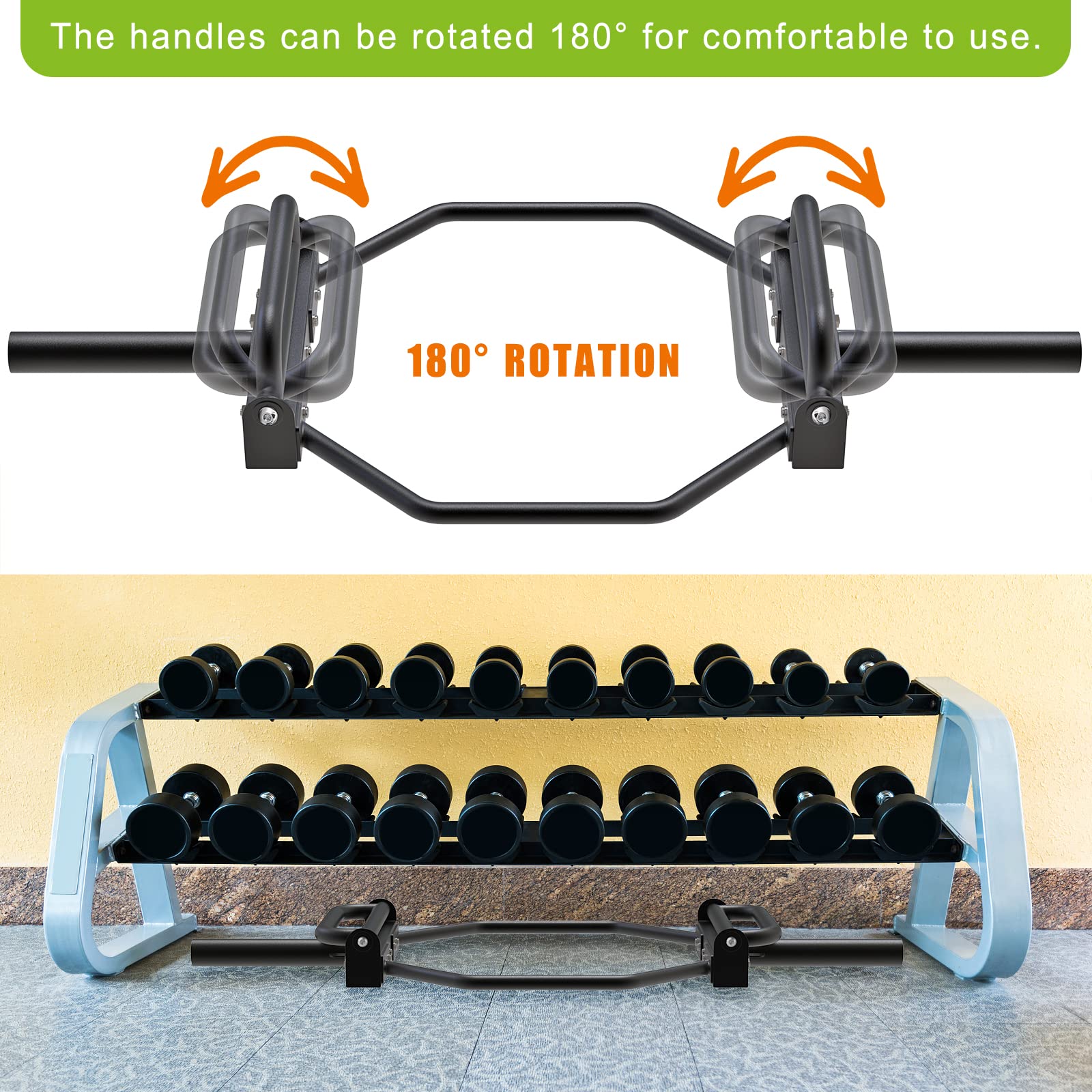 **Kipika Olympic Trap Bar - Hex Deadlift Bar with Folding Handles, Multi-Grip Swiss Bar for Strength Training - Fits 2