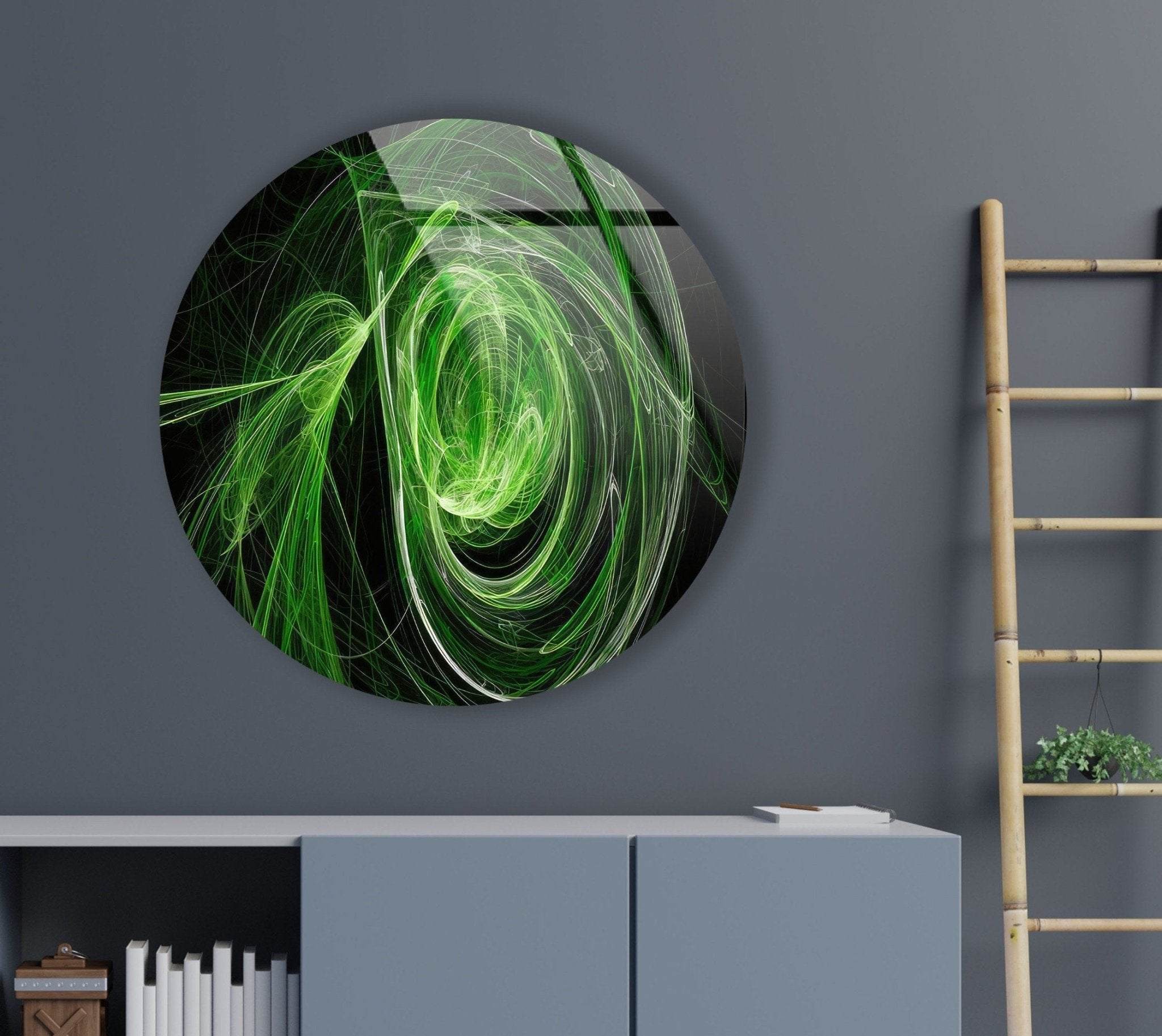 Abstract Round Green Glass Wall Art Decor - Modern Handmade Glass Mosaic for Living Room, Bedroom & Office - Unique Home Decor Gift Idea
