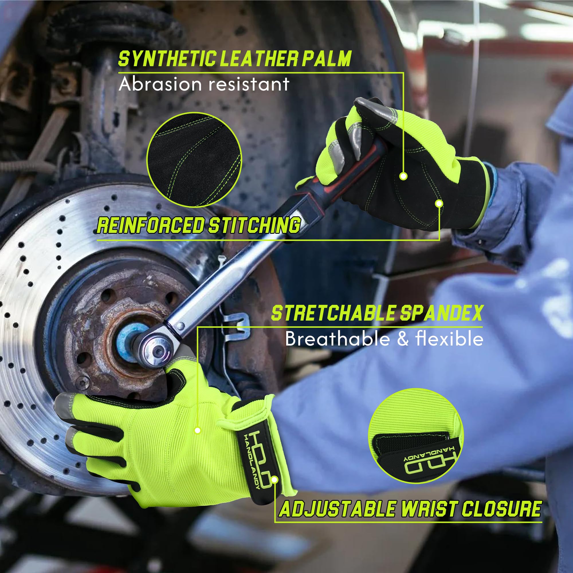 Handlandy Touch Screen Work Gloves - Flexible Mechanic Gloves for Men & Women | Yard Work & DIY Projects