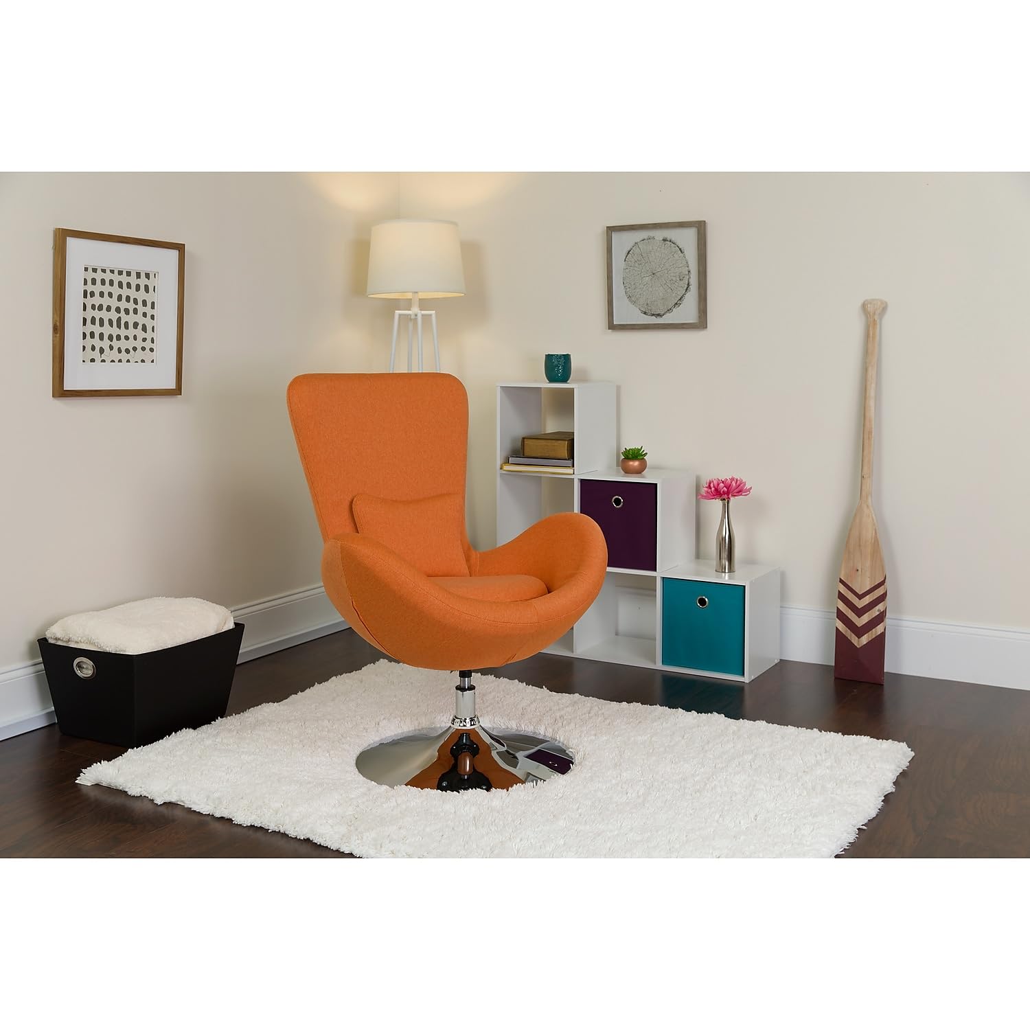 Flash Furniture Egg Series Orange Fabric Side Reception Chair - Modern Office Chair for Waiting Room, Lobby, and Reception Area - Comfortable & Stylish Seating Solution