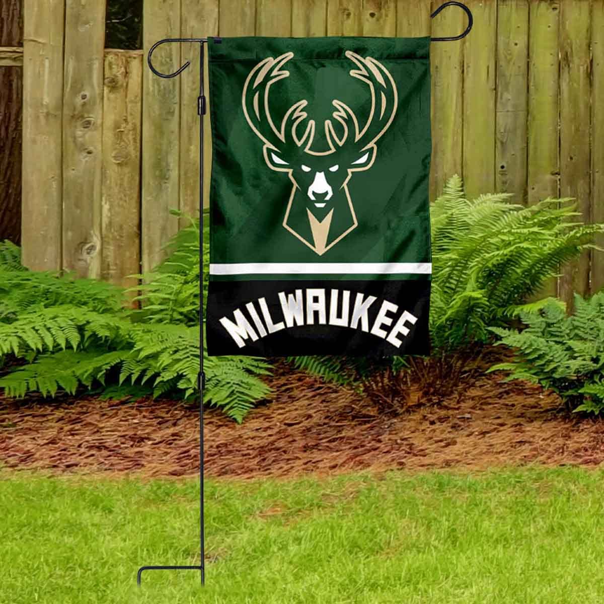 WinCraft Milwaukee Bucks Fear The Deer Garden Flag with Pole Stand Holder - Perfect for NBA Fans Yard Decor & Sports Team Spirit