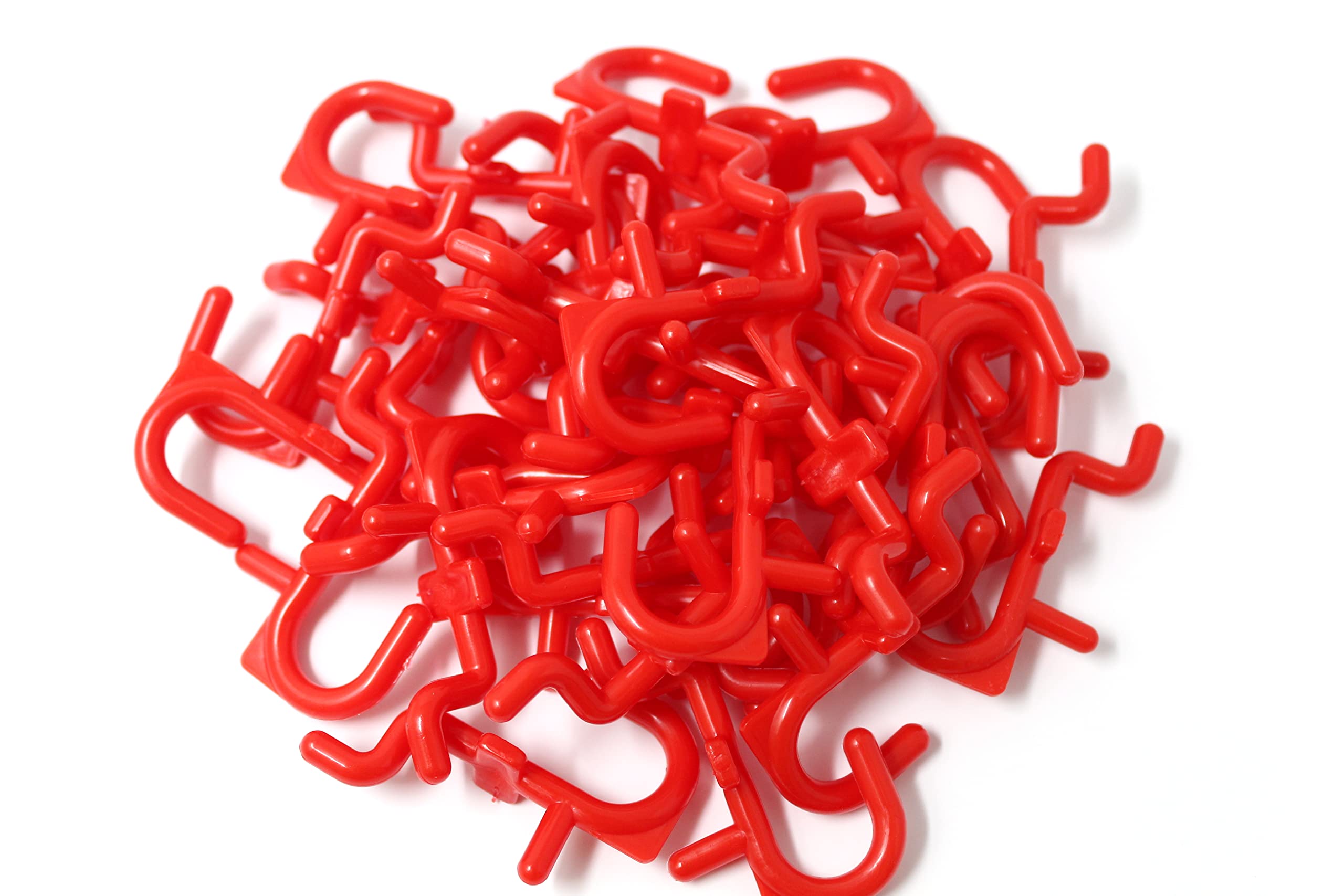JSP Manufacturing Non-Locking Plastic J-Style Pegboard Hooks - 500 Pack (Red) | Durable Garage Tool Organizer & Craft Storage Accessories for Workshop, Retail Displays & Home Organization