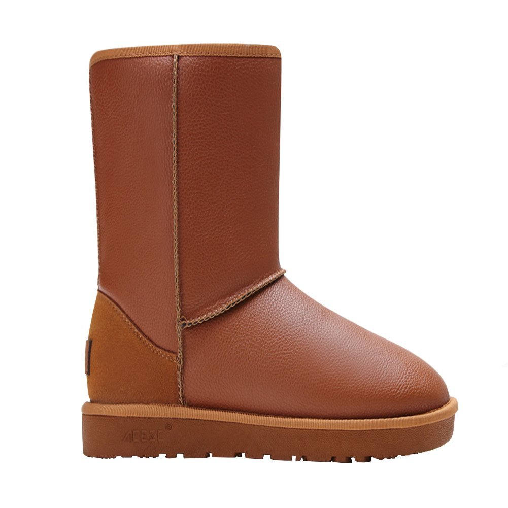 Women's Waterproof PU Leather Flat Winter Boots - Comfortable Cotton Lined Ankle Booties for Casual Wear, Walking & Outdoor Activities