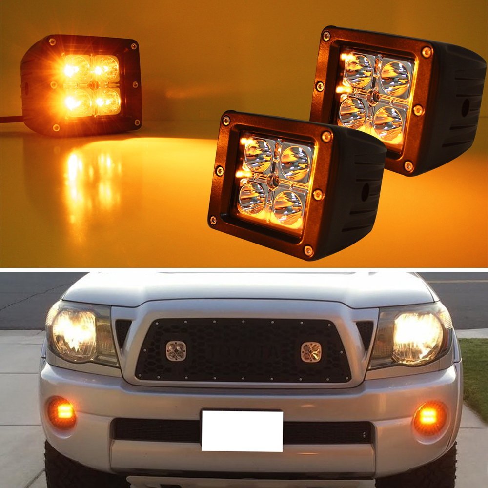 3 Inch 20W CREE Amber LED Pod Lights for Truck, Jeep, Off-Road, ATV, 4WD - Waterproof Fog Lights for Night Driving & Outdoor Adventures