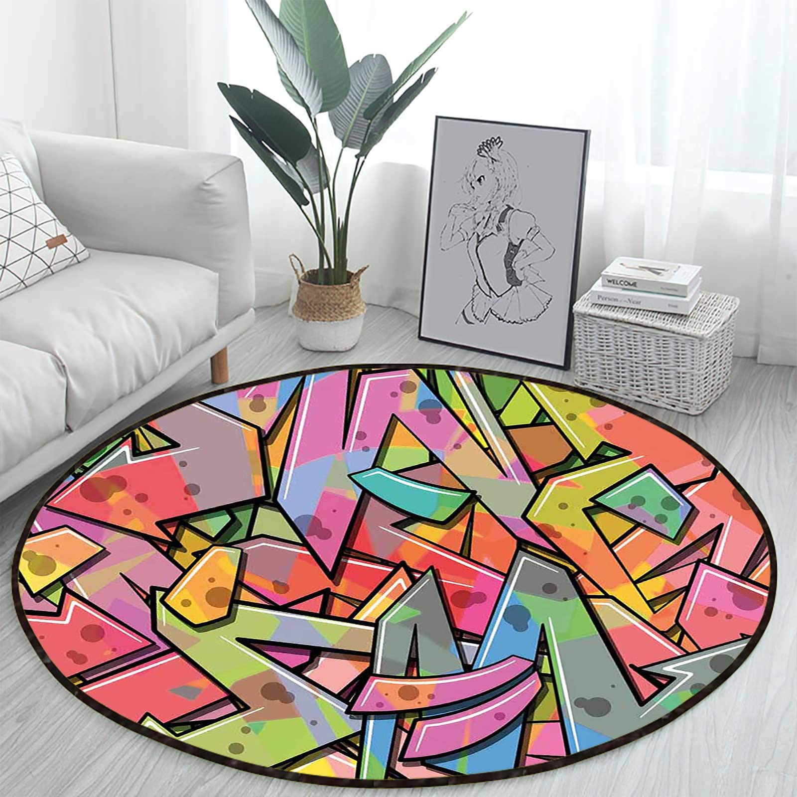 Abstract Grunge Arrows Round Swivel Chair Mat - 39.3 Inch Office Floor Protector for Computer Desk & Gaming Chair - Durable PVC Mat for Home Office, Study Room & Workspace