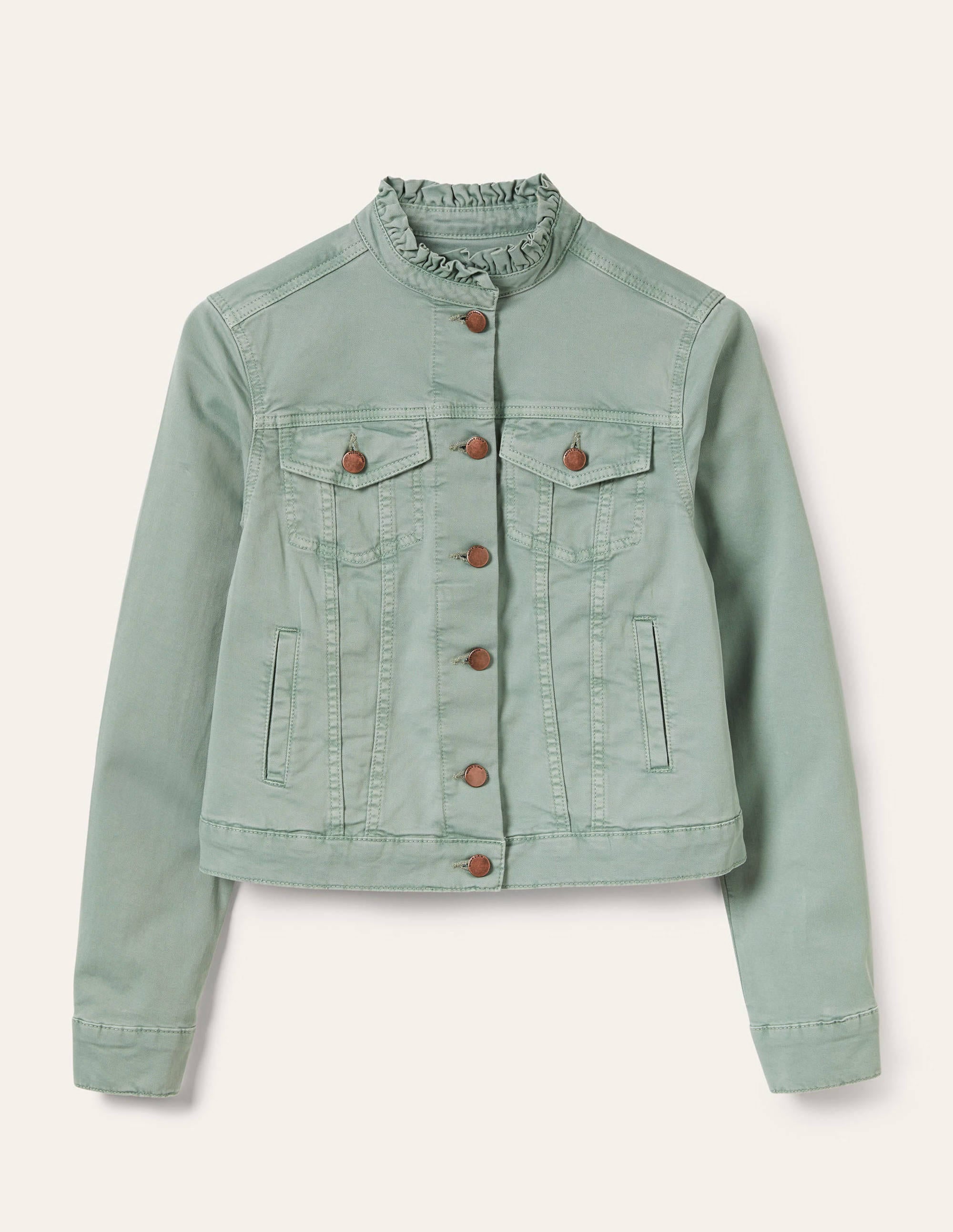 Carla Ruffle Collar Jacket for Women - Stylish Iceberg Green Outerwear for Fall & Winter | Perfect for Office, Date Night & Casual Outings