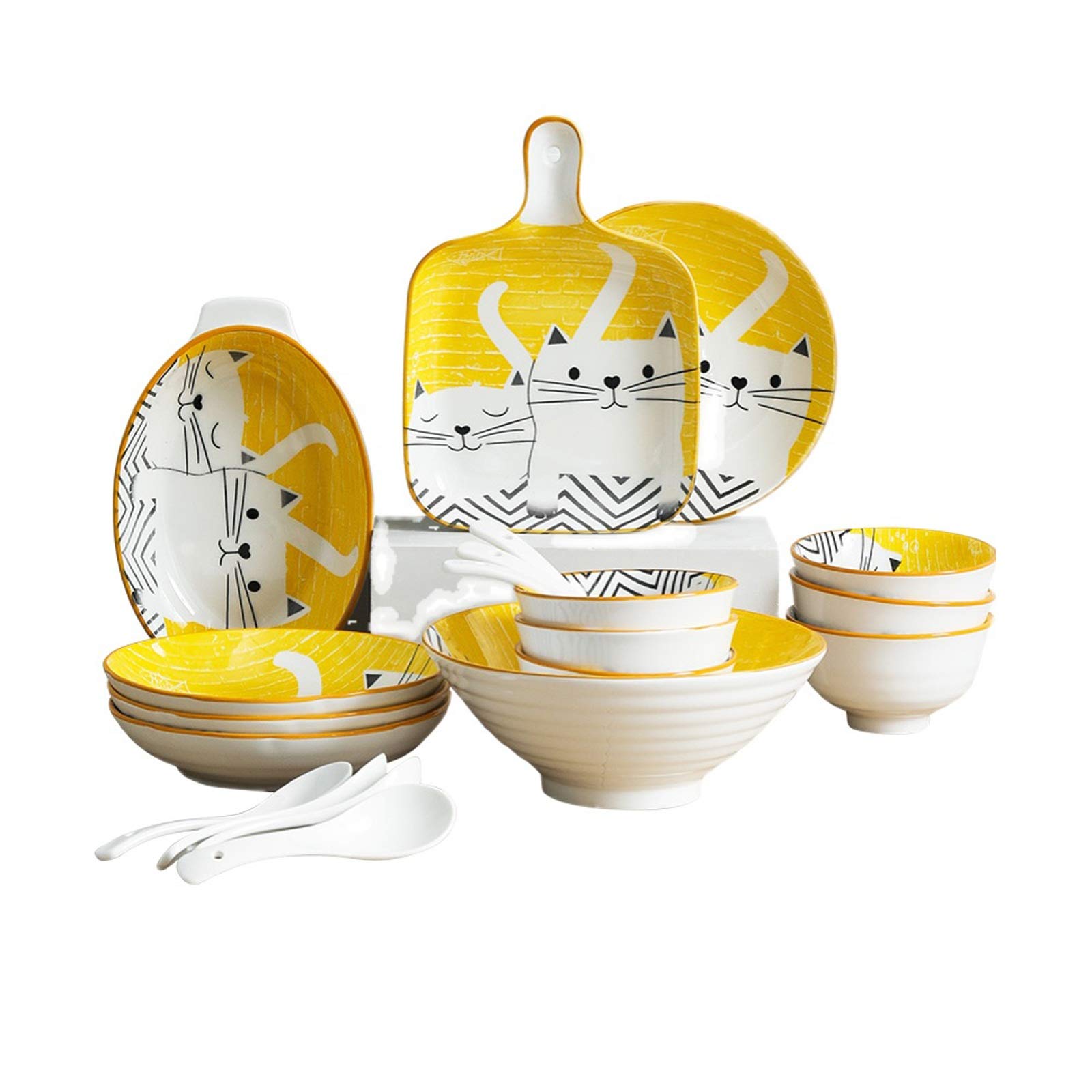 20-Piece Hand-Painted Cat Dinnerware Set - Ceramic Plates & Bowls for 6, Appetizer Dessert Snack Dishes | Creative Home Kitchen Tableware for Family Dinners, Parties & Daily Use