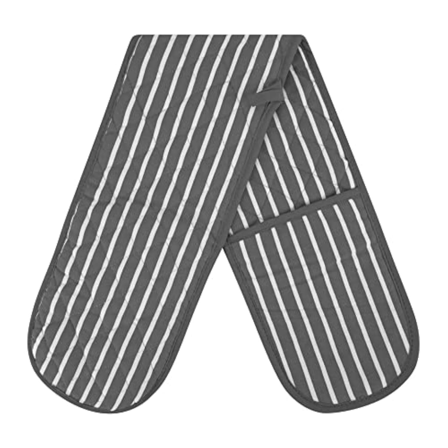 RASH Accessories Double Oven Gloves - Quilted Butcher Stripe Heat Resistant Mitts, 100% Cotton (Grey) - Perfect for Baking, Grilling, and Kitchen Safety
