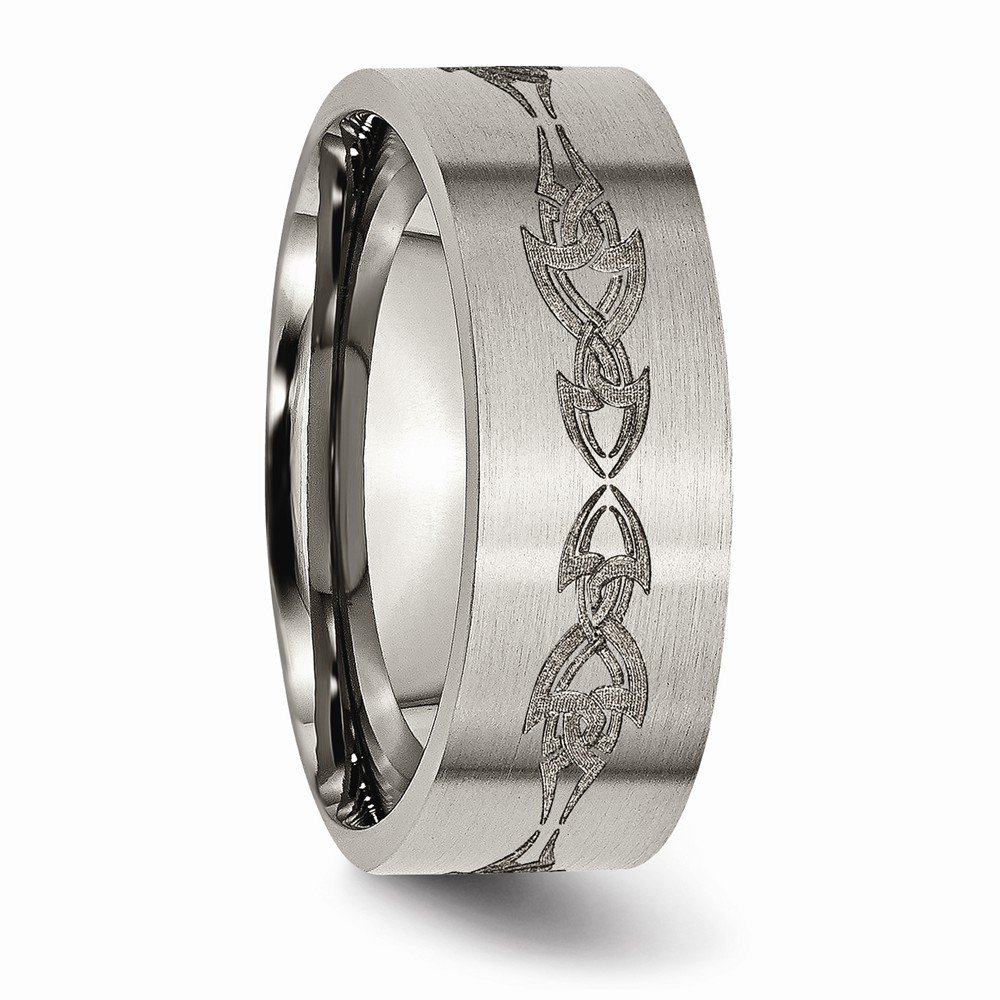 Jewels By Lux Titanium Flat 8mm Laser Engraved Brushed Wedding Band Ring for Men - Perfect for Anniversary, Engagement & Everyday Wear
