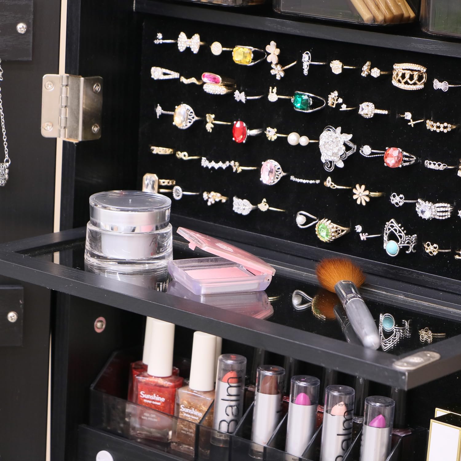 Lockable Jewelry Cabinet with Full-Length Standing Mirror, Drawers & Wheels - Jewelry Organizer Armoire with Back Storage Shelves for Bedroom Decor - Perfect Christmas Gift for Women & Friends (Black) | Ideal for Bedroom Vanity, Closet Organization & Gift-Giving