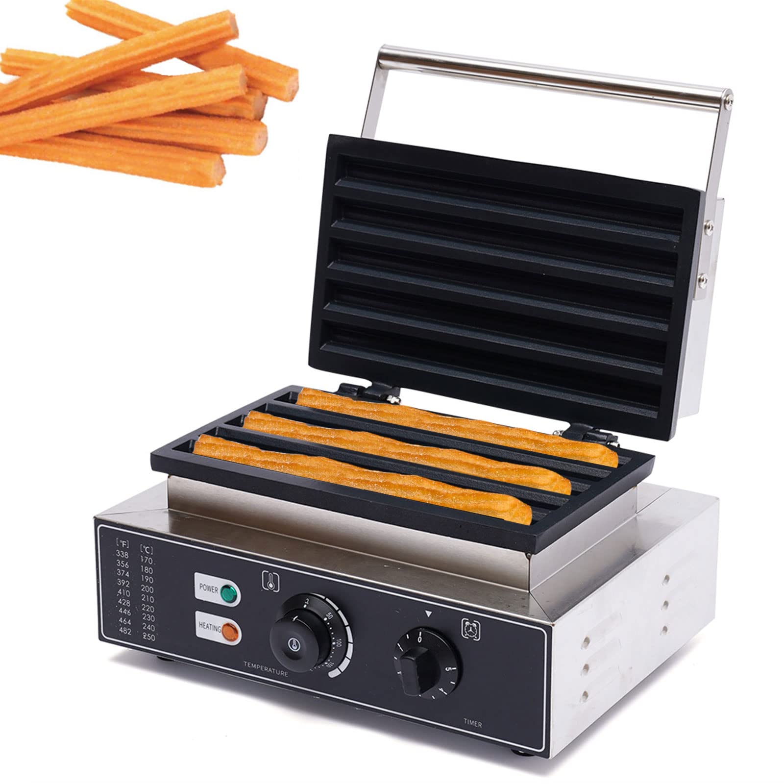 Commercial 5-Stick Churros Maker Machine - Stainless Steel Electric Churro & Waffle Maker 110V 1550W for Restaurants, Food Trucks, and Home Baking