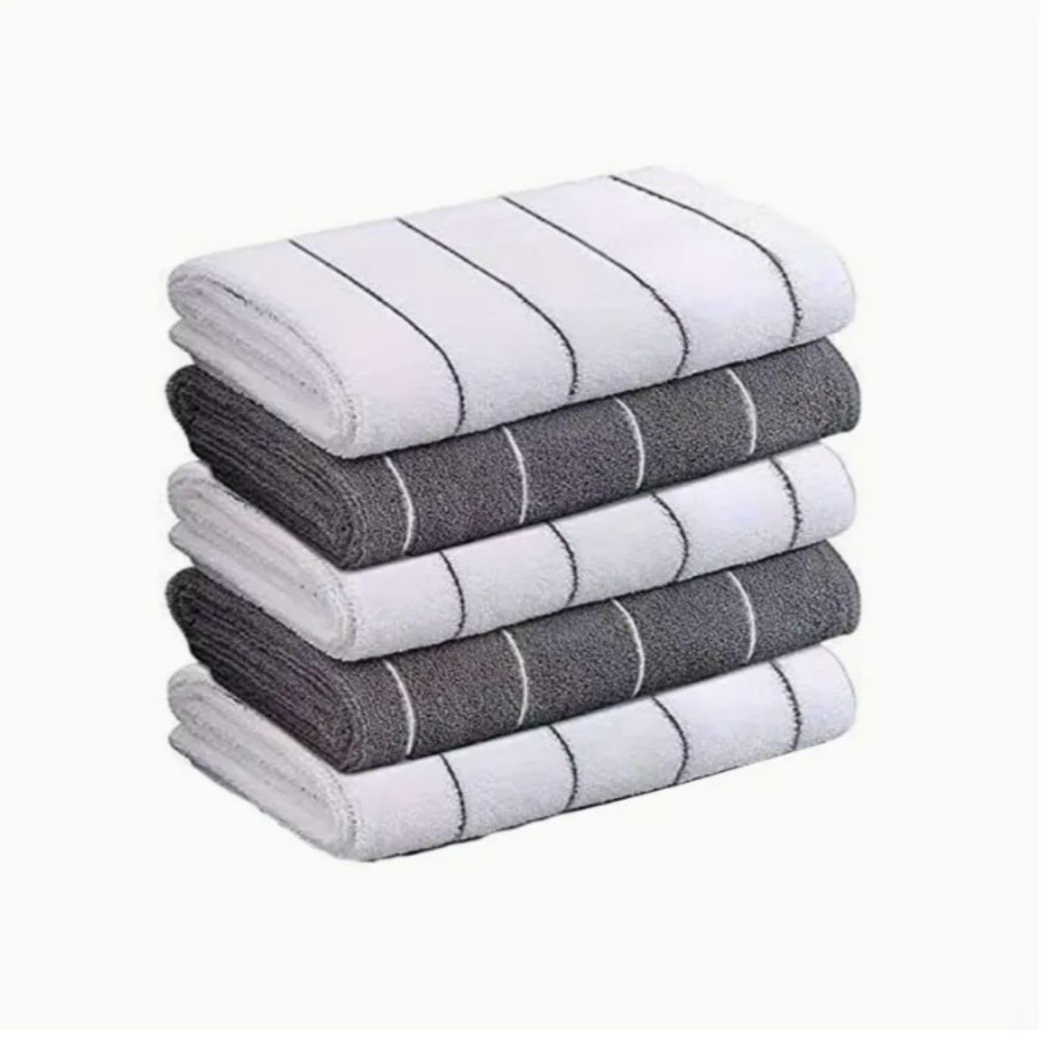 5-Pack Super Absorbent Microfiber Kitchen Towels - Thickened Gray & White Dish Cloths for Easy Cleaning & Drying | Premium Kitchen & Dish Towel Set | Perfect for Washing Dishes, Countertops & Glass Surfaces