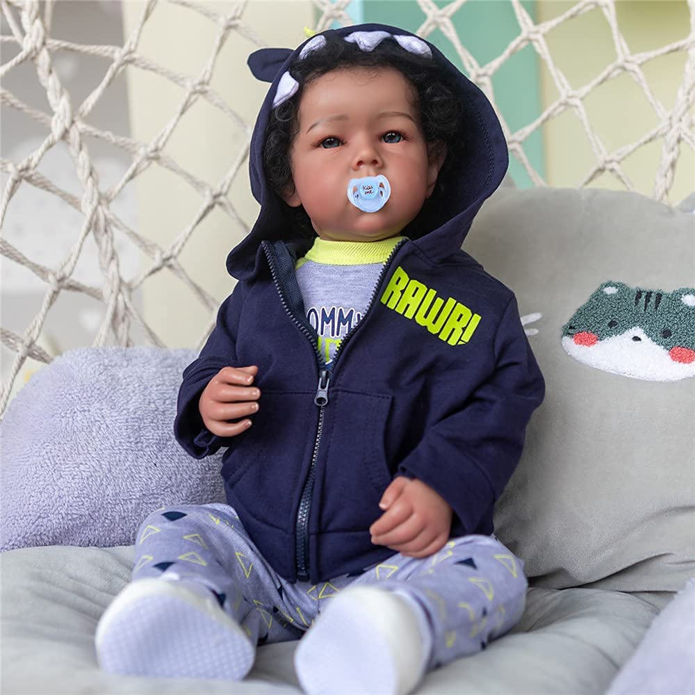 20 Inch Realistic Weighted African American Reborn Baby Doll - Lifelike Black Skin Boy with Blue Eyes, Perfect Gift for Boys | Nursery Decor, Playtime, Collectibles & Emotional Support