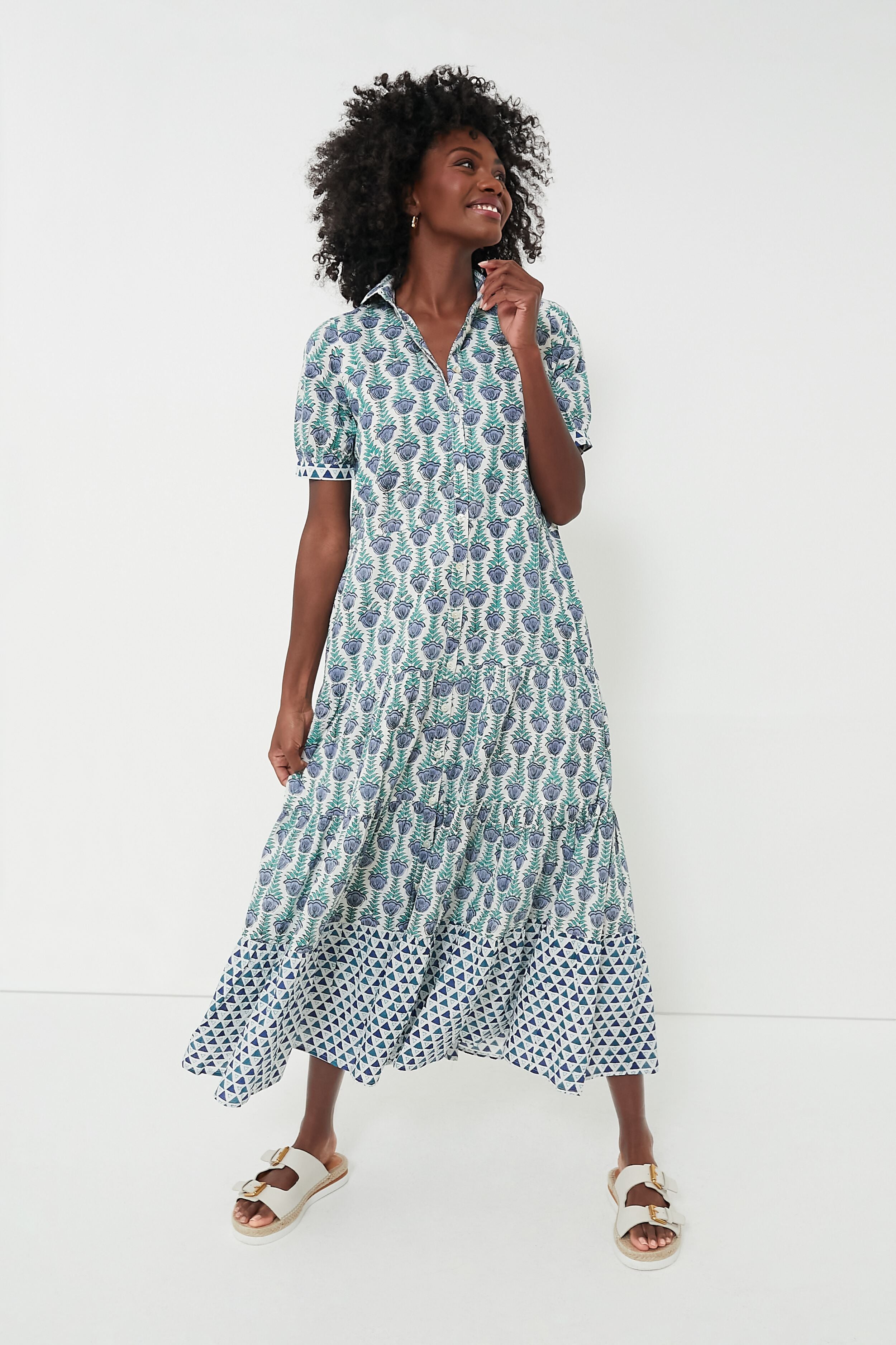 Stylish Blue Multi Short Sleeve Maxi Dress for Women | Flowy Summer Beach Dress | Perfect for Vacations, Parties & Casual Outings