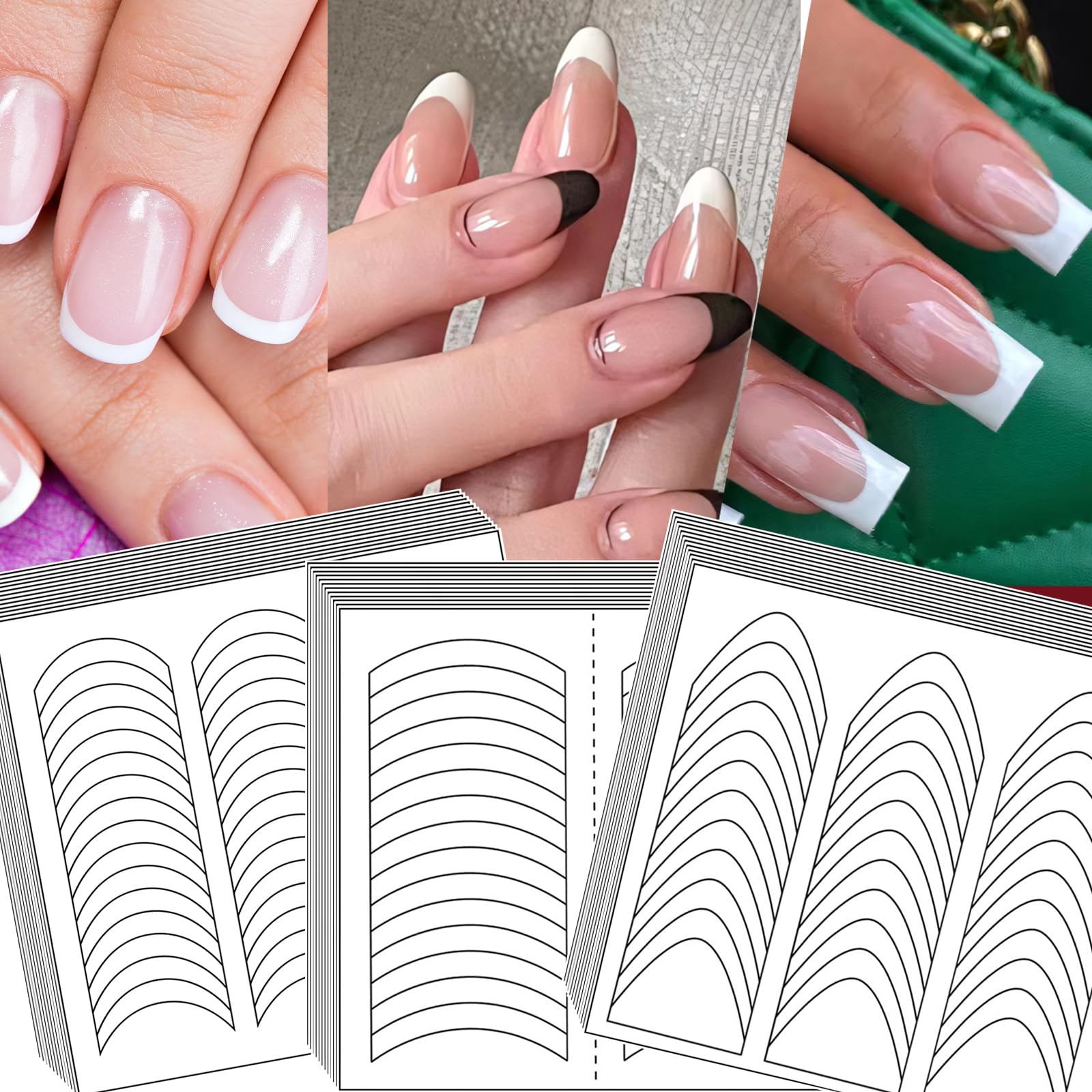 36 Sheets French Manicure Nail Art Stickers - 3 Elegant Designs Self-Adhesive Nail Tips | DIY French Tip Guide for Perfect Nail Lines | Ideal for Home Manicures, Salon Use & Nail Art Enthusiasts