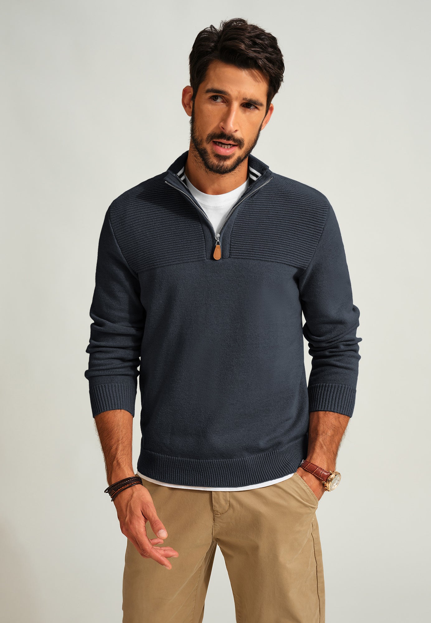 Men's Slim Fit Quarter Zip Sweater - Mock Neck Casual Pullover for Work & Outdoor Activities