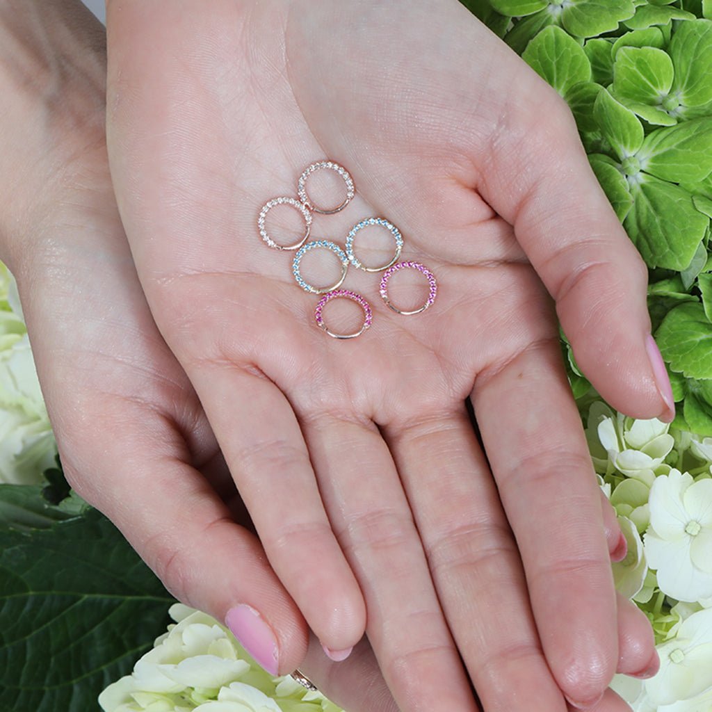 14K Rose Gold Gemstone Eternity Clicker Hoop Earrings for Women - Perfect for Weddings, Parties & Everyday Elegance