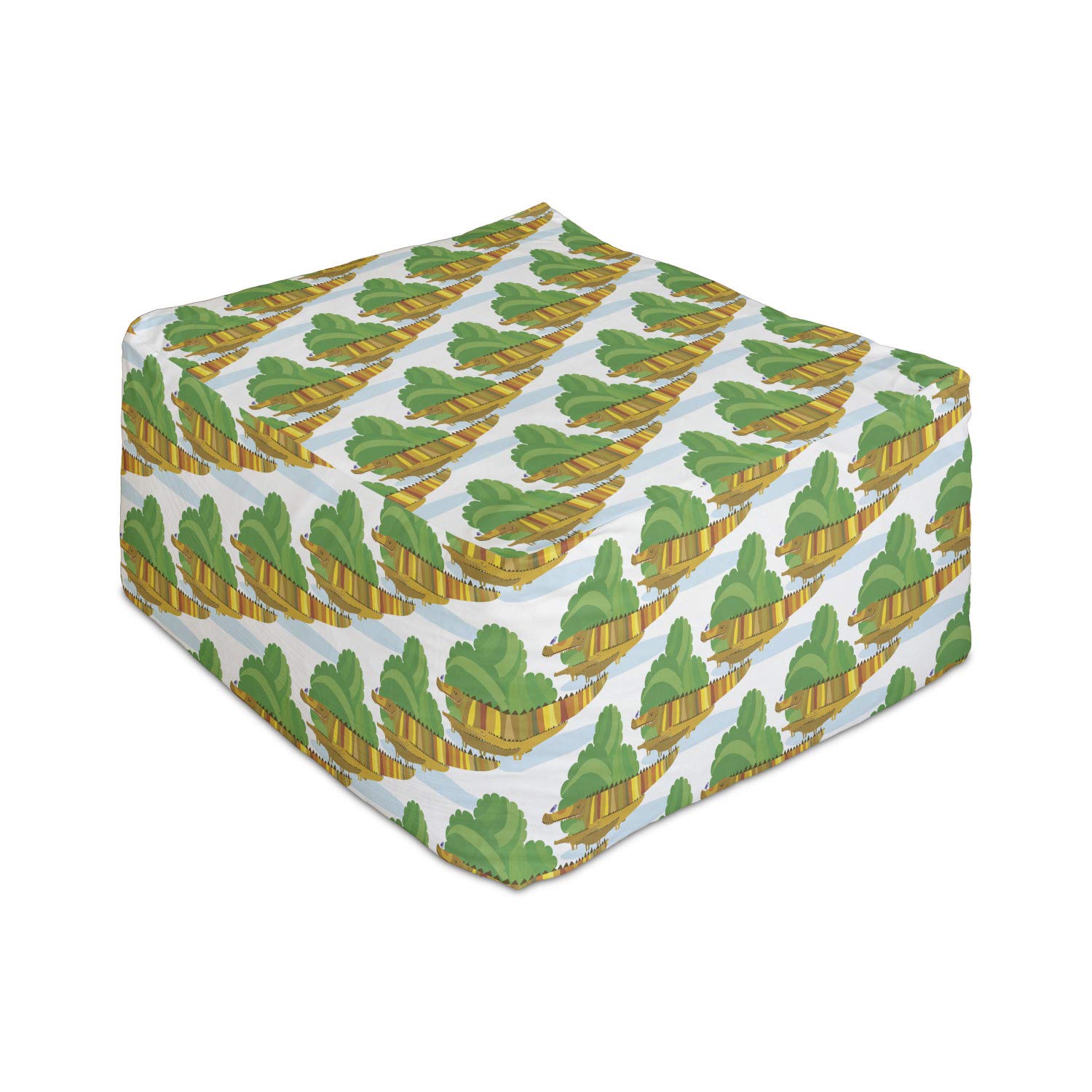 Ambesonne Alligator Rectangle Pouf - Green Crocodile Family in Bushes Striped Reptile Cartoon Foot Stool for Kids, 25
