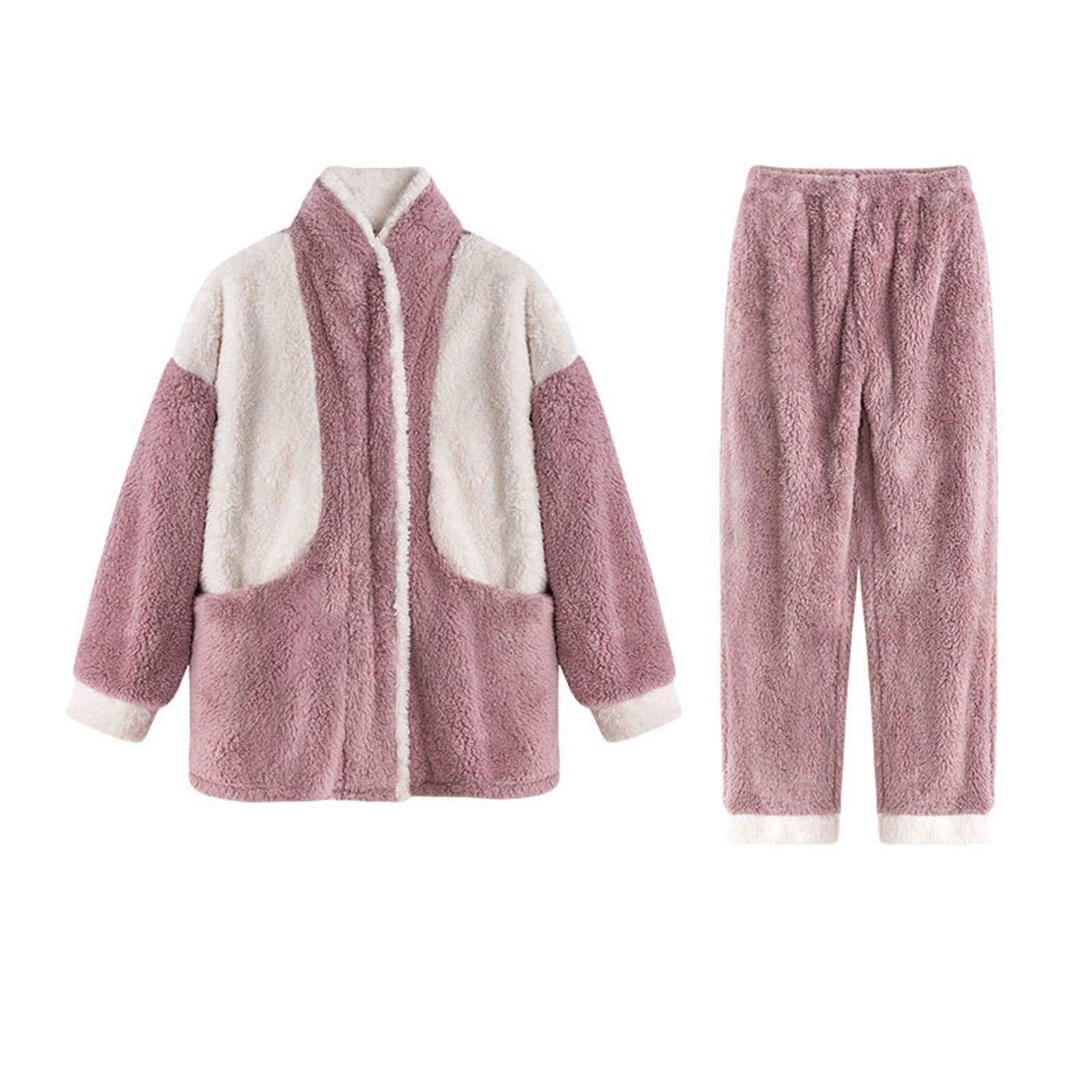 Women's Coral Fleece 2-Piece Loungewear Set - Soft Button-Down Pajamas for Women & Couples | Cozy Winter Sleepwear & Home Relaxation Outfit
