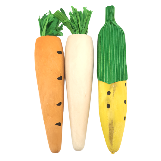 Premium Moss Hollow Wood, Carrot & Corn Trio - Natural Rabbit Chew Toys for Small Pets - Perfect for Bunnies, Guinea Pigs & Hamsters - Encourages Healthy Teeth & Playtime Fun
