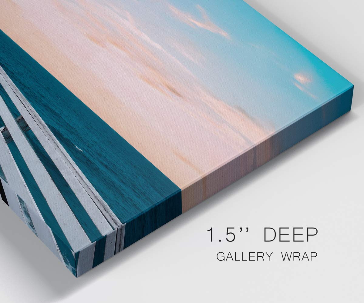 Modern Ocean Pier Canvas Wall Art - Blue Beach Landscape Print for Living Room, Bedroom, Bathroom & Office Decor - Ready to Hang 24x48 Inches - Perfect for Coastal, Nautical & Seaside Home Styling