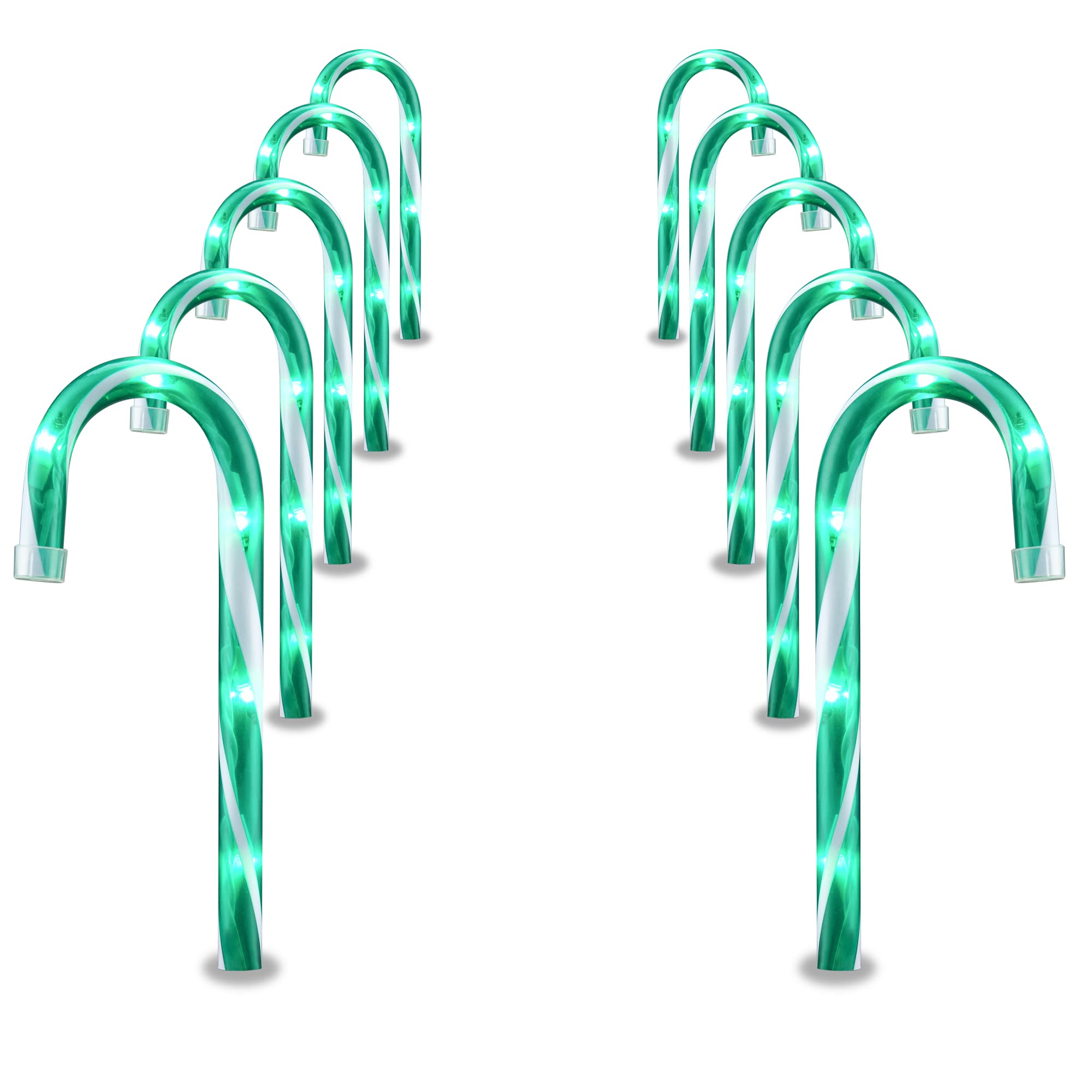 GAGALIFE 10-Pack 11Ft Outdoor Christmas Candy Cane Pathway Lights - 50 LED Bulbs, 10-Inch Green Candy Cane Markers for Holiday Yard Decor, Walkway & Garden Lighting | Perfect for Christmas, Winter Decorations & Festive Outdoor Parties
