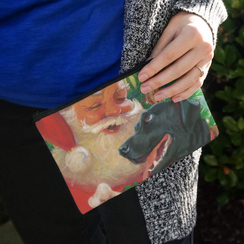 Christmas Holiday Santa and Black Labrador Dog Makeup Bag - Cosmetic Organizer Pouch for Travel, Gym & Daily Essentials Storage