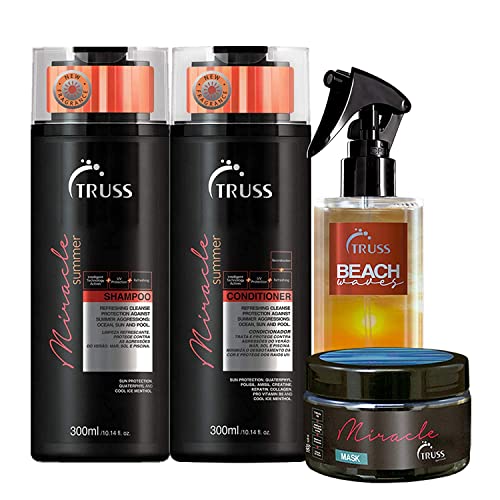 Truss Miracle Summer Conditioner & Shampoo Set with Hair Mask & Texturizing Styling Spray - Hydrating Hair Care Bundle for Dry, Damaged Hair - Perfect for Beach Days, Pool Parties & Summer Styling