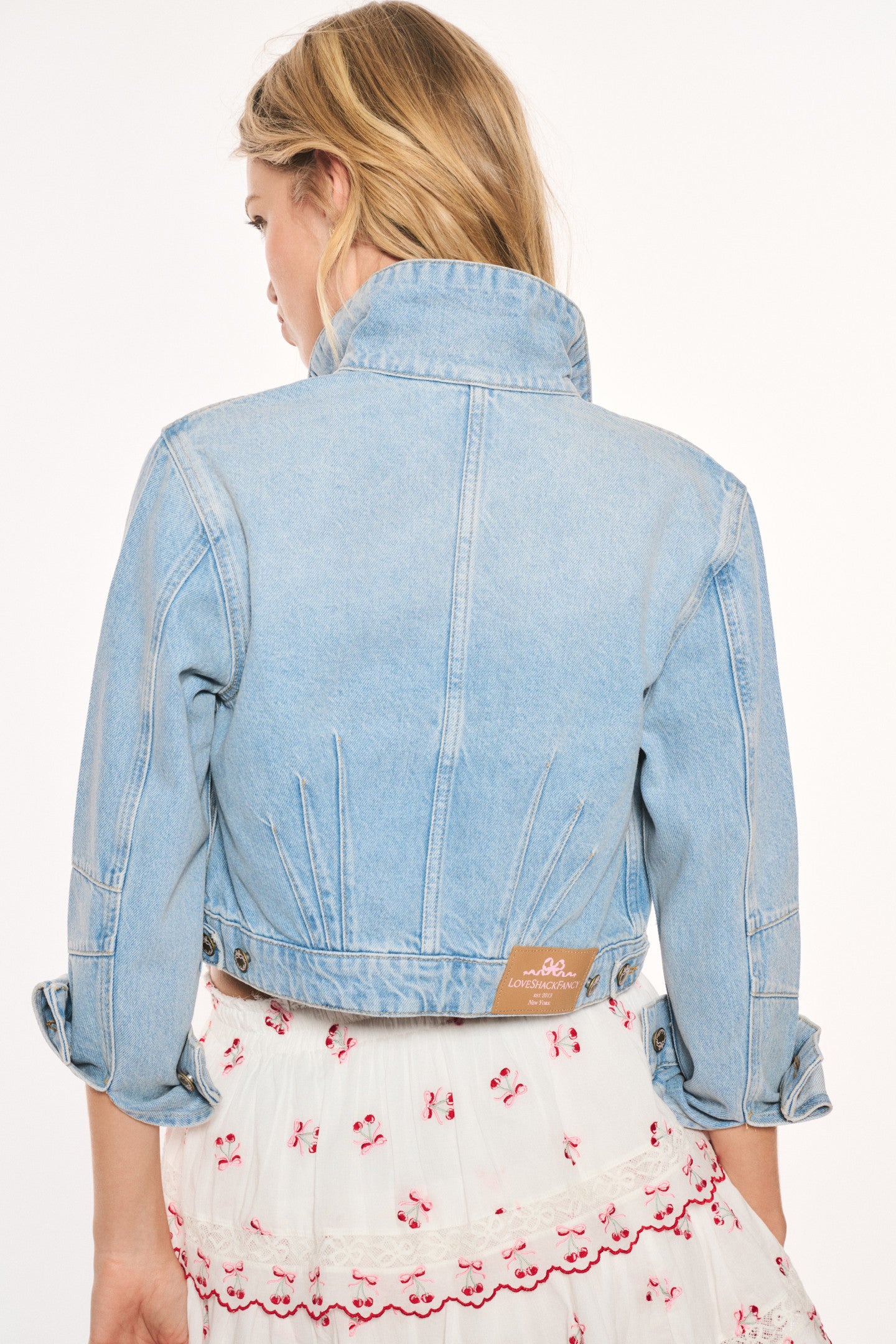 Bardot Cherry Denim Jacket for Women - Vintage Washed Denim Jacket with Button Front & Chest Pockets - Perfect for Casual Outfits, Date Nights & Fall Layering