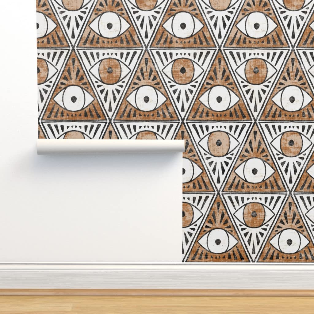Peel & Stick Wallpaper 9ft x 2ft - Zodiac Magic Eye Pink Brown Black Geometric Tribal Astrology Custom Removable Wallpaper | Perfect for Bedroom, Living Room & Home Decor