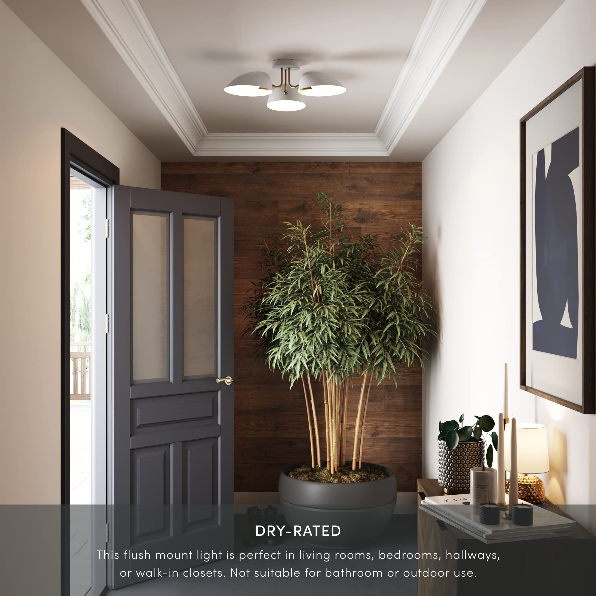 Nathan James Argo 3-Light Semi Flush Mount Ceiling Light - Modern Retro Gold Brass & White Round Shade Fixture for Hallway, Dining Room, Bedroom, Living Room | Energy Efficient LED Compatible Lighting for Home Decor