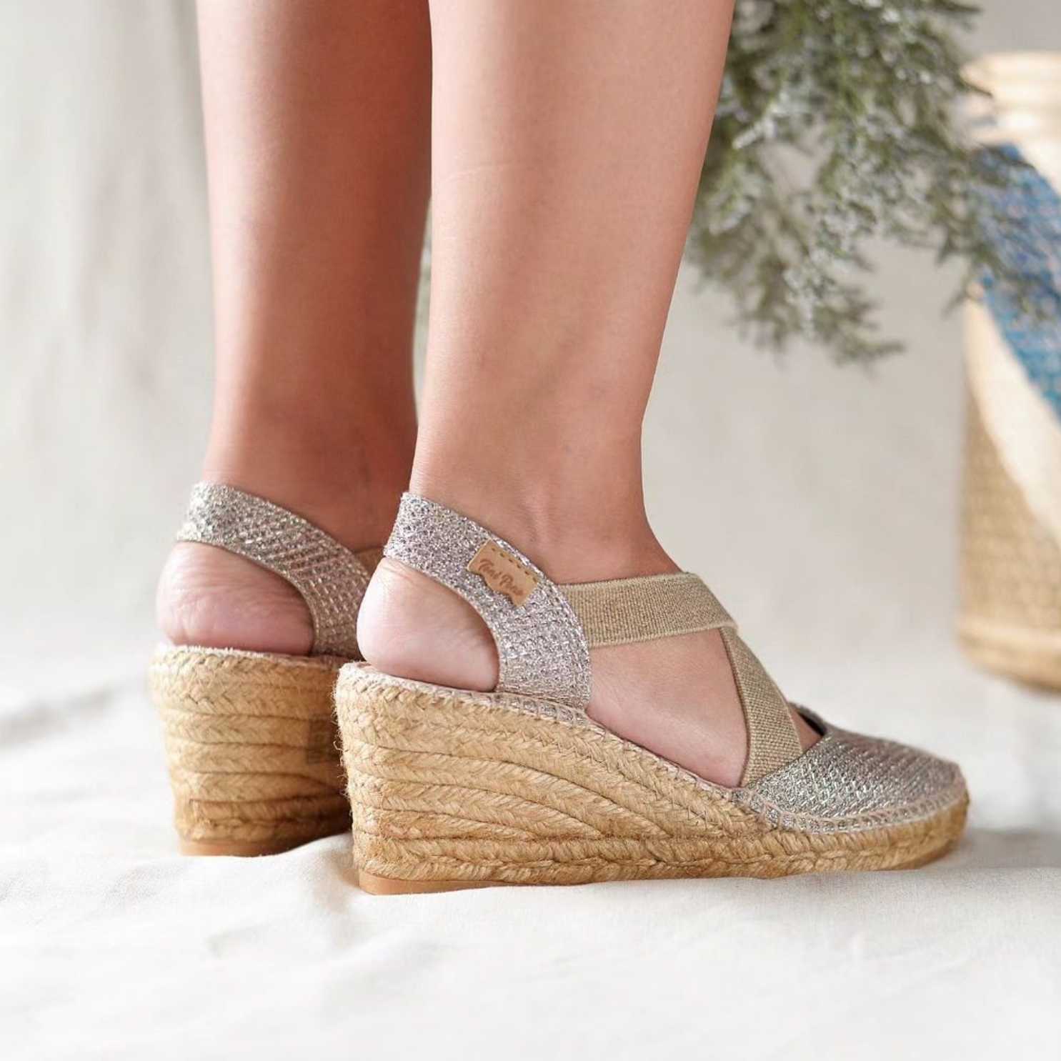 Women's Shimmery Wedge Espadrille Sandals - Saba S | Comfortable Summer Beach Shoes for Outdoor Parties & Vacations
