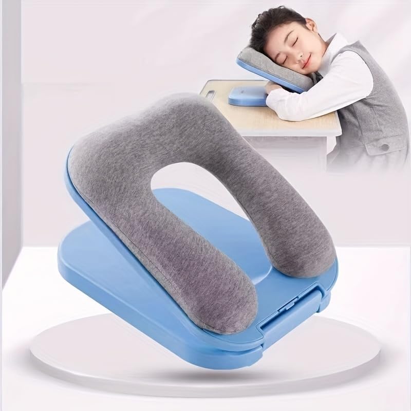 Foldable Memory Foam Travel Pillow for Airplane, Car & Train - Portable Nap Desk Sleeping Pillow for Adults & Kids - Comfortable & Breathable for Office, School & Travel Use